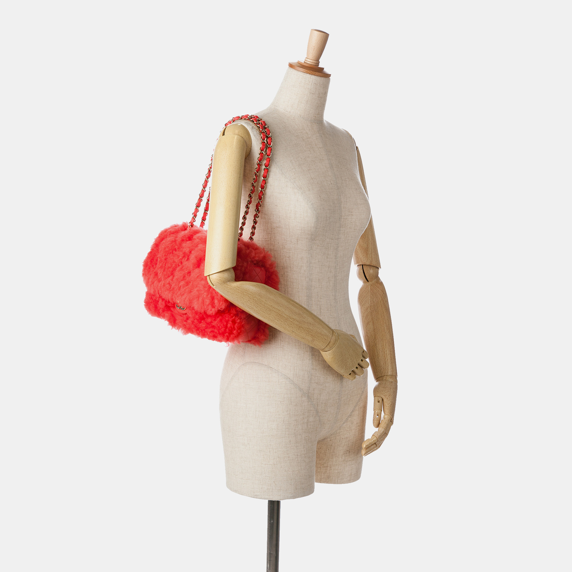 Chanel Red CC Faux Fur and Quilted Lambskin Single Flap Bag 