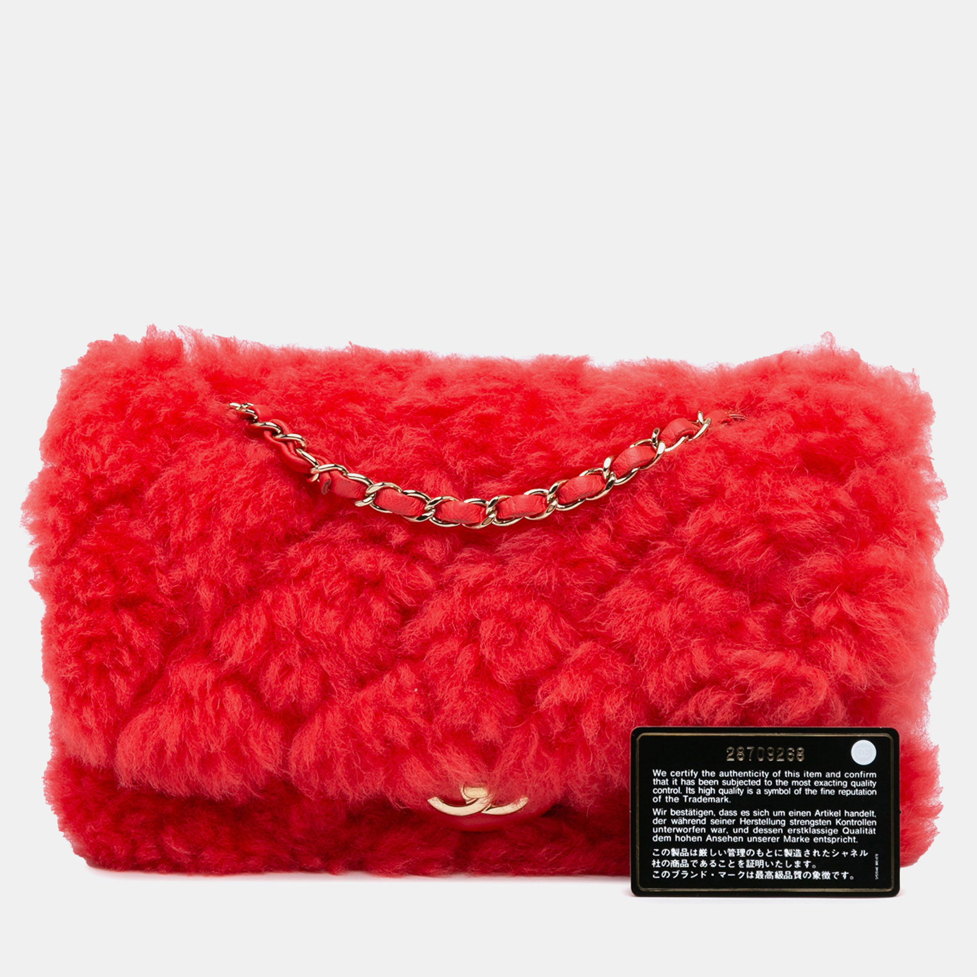 Chanel Red CC Faux Fur and Quilted Lambskin Single Flap Bag 