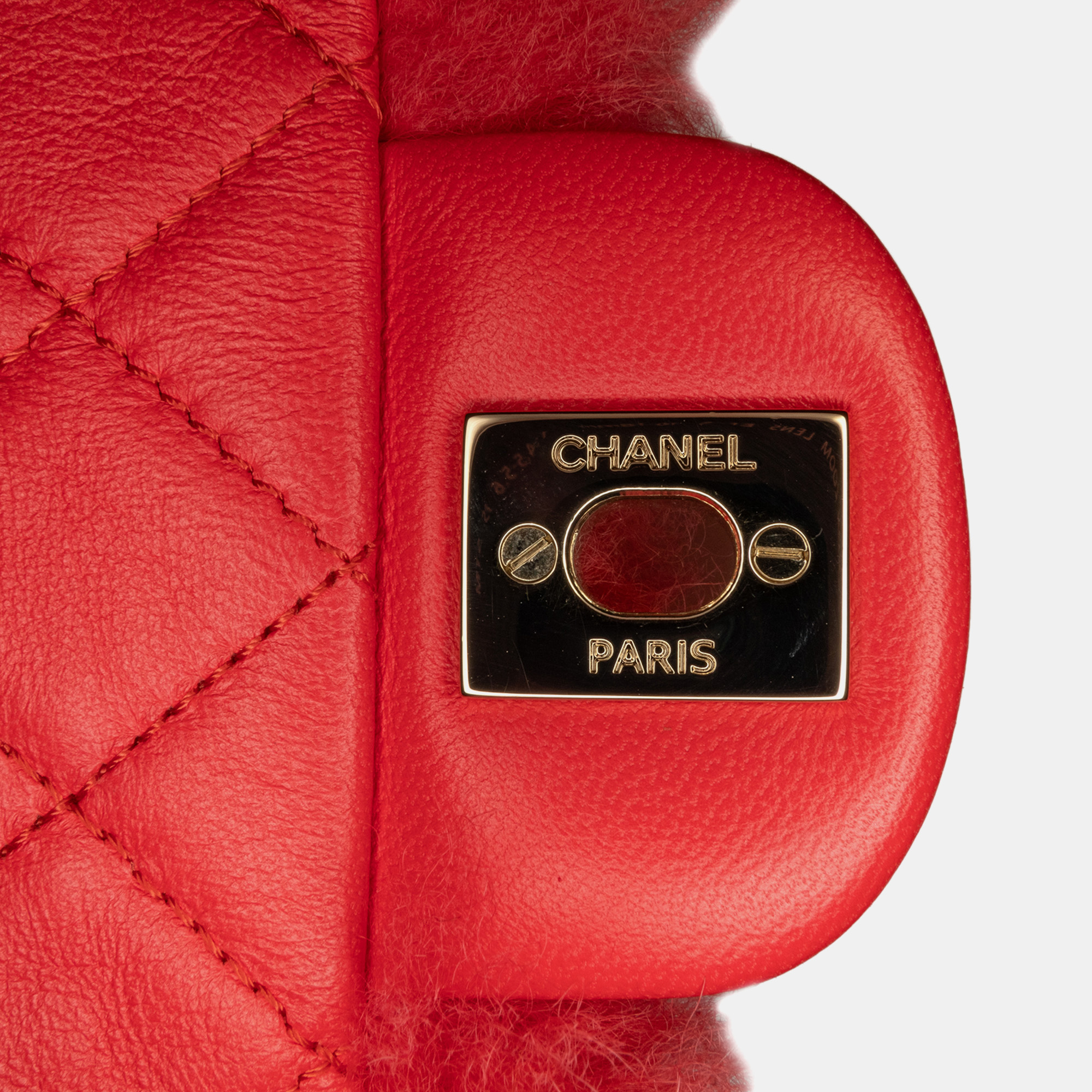 Chanel Red CC Faux Fur and Quilted Lambskin Single Flap Bag 