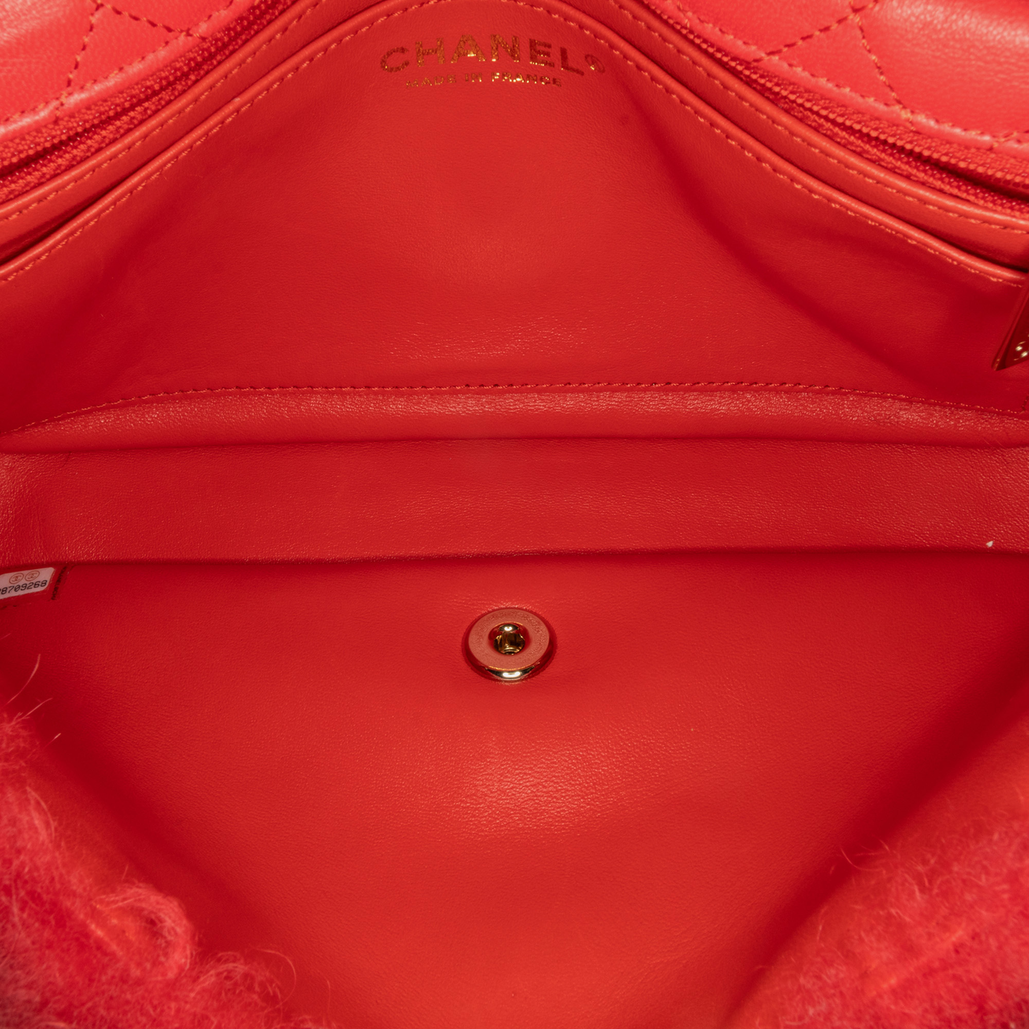 Chanel Red CC Faux Fur and Quilted Lambskin Single Flap Bag 