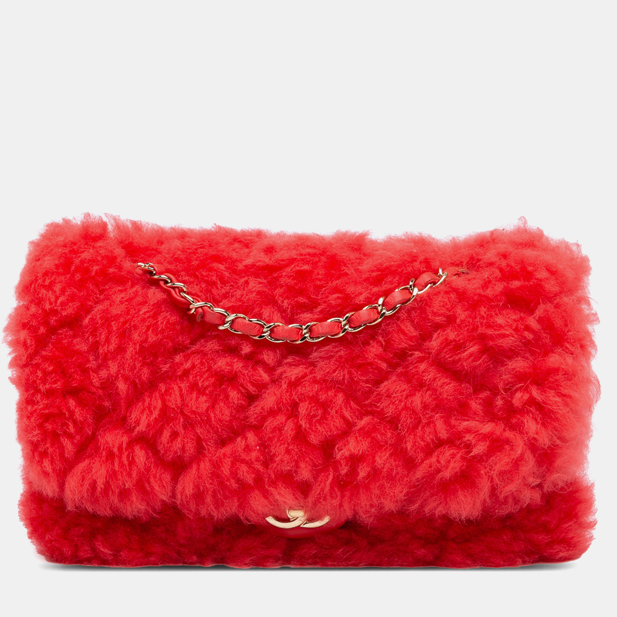 

Chanel Red CC Faux Fur and Quilted Lambskin Single Flap Bag