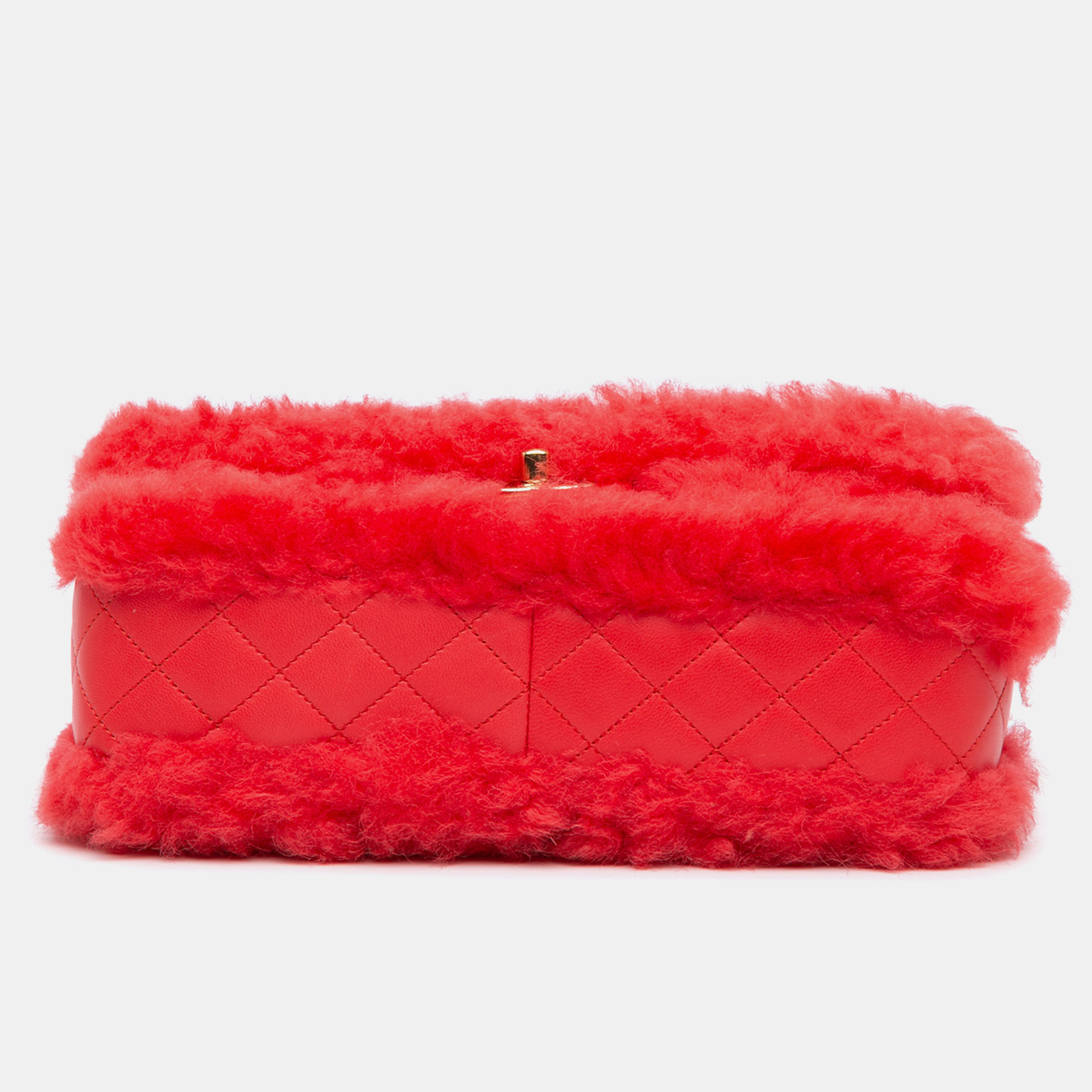 Chanel Red CC Faux Fur and Quilted Lambskin Single Flap Bag 