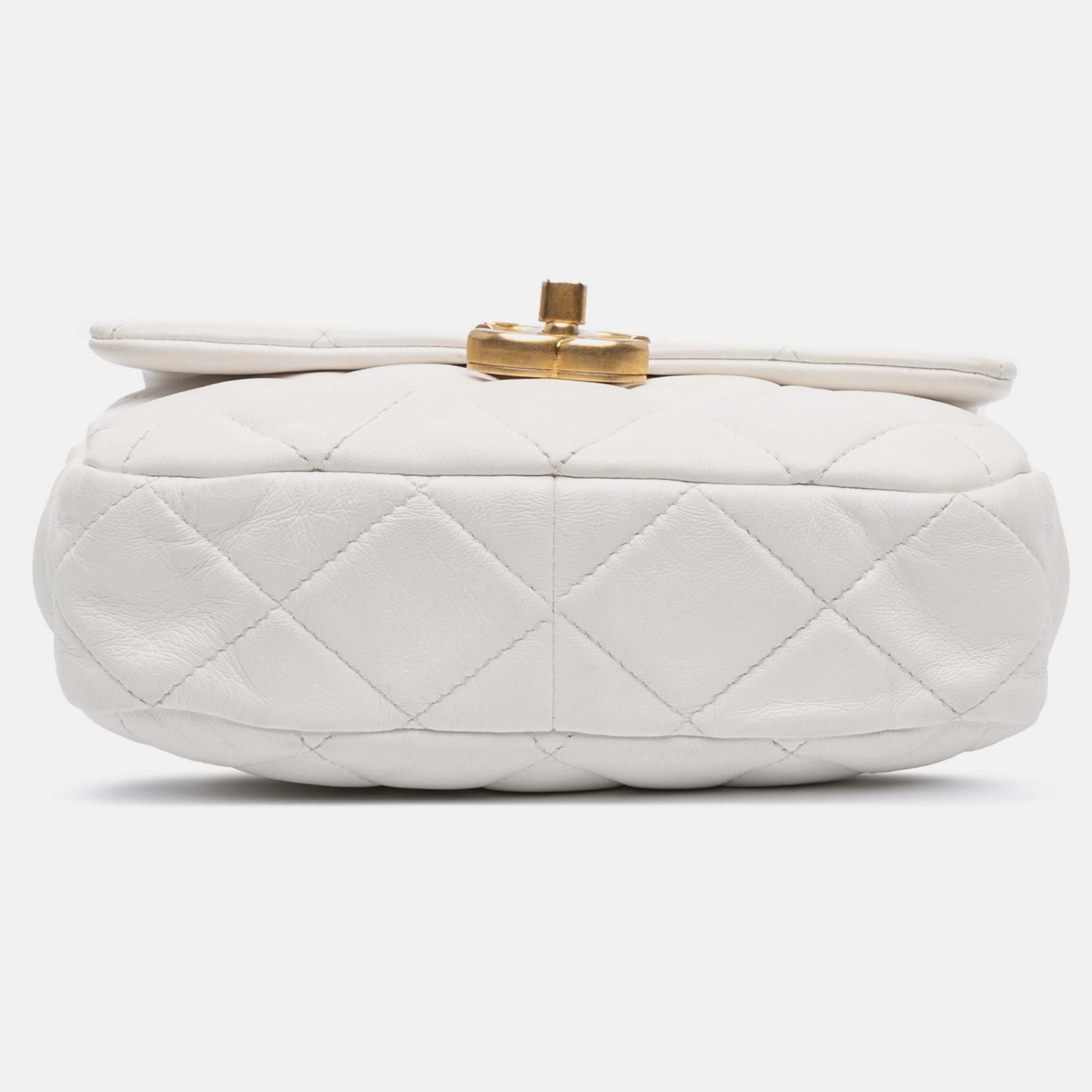 Chanel White Mini Quilted Lambskin Lacquered Chain Flap Bag 
