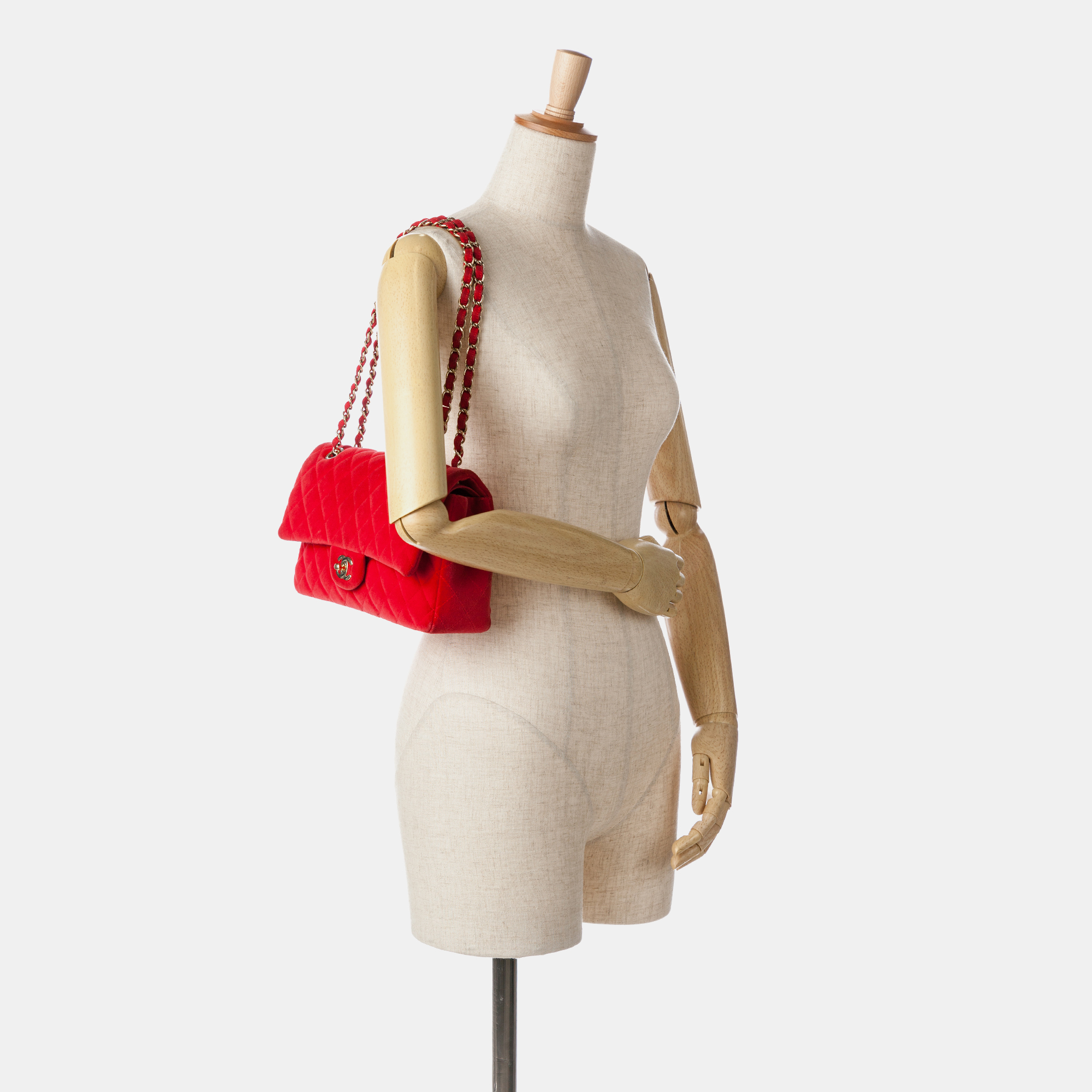 Chanel Red Medium Classic Velvet Double Flap Bag 