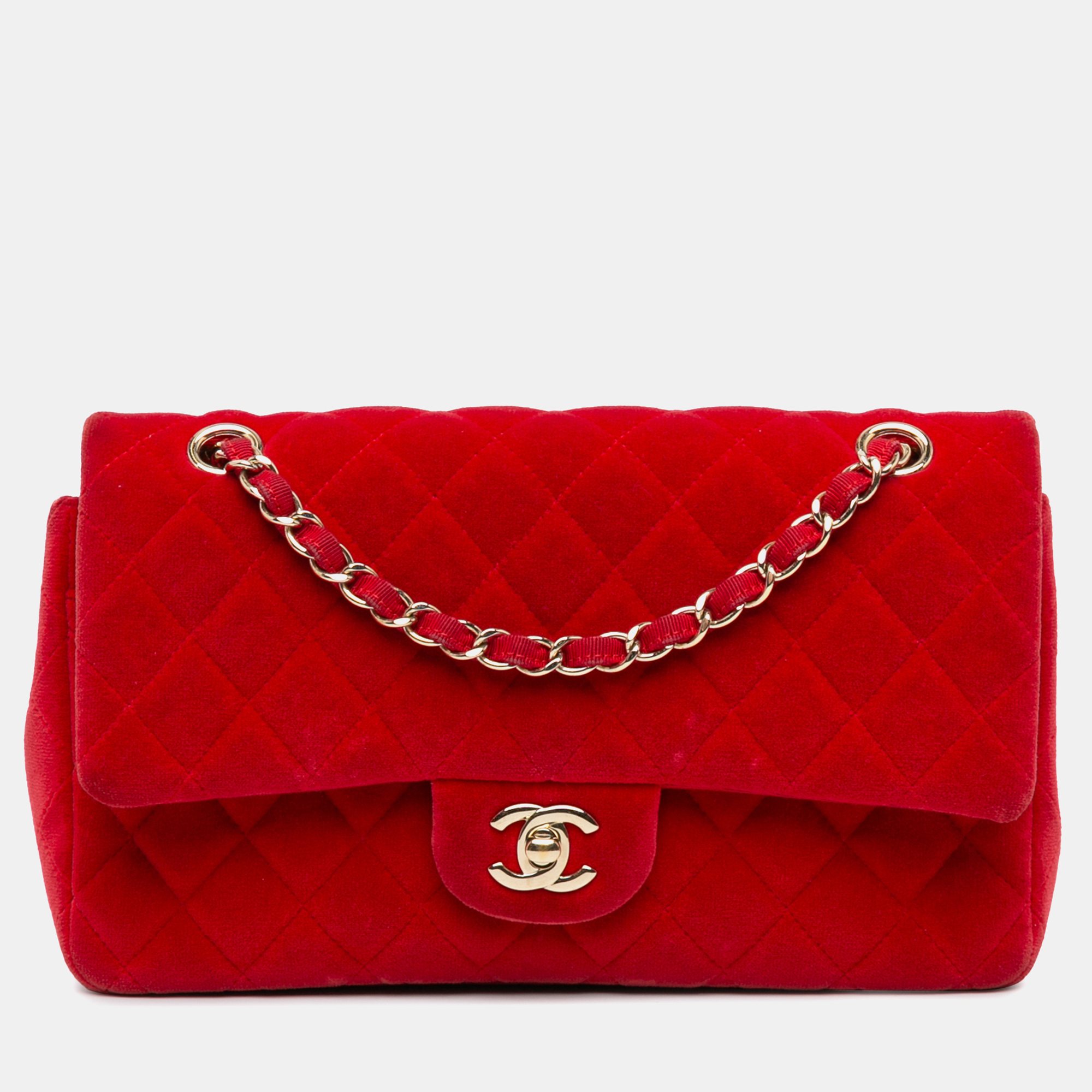 

Chanel Red Medium Classic Velvet Double Flap Bag