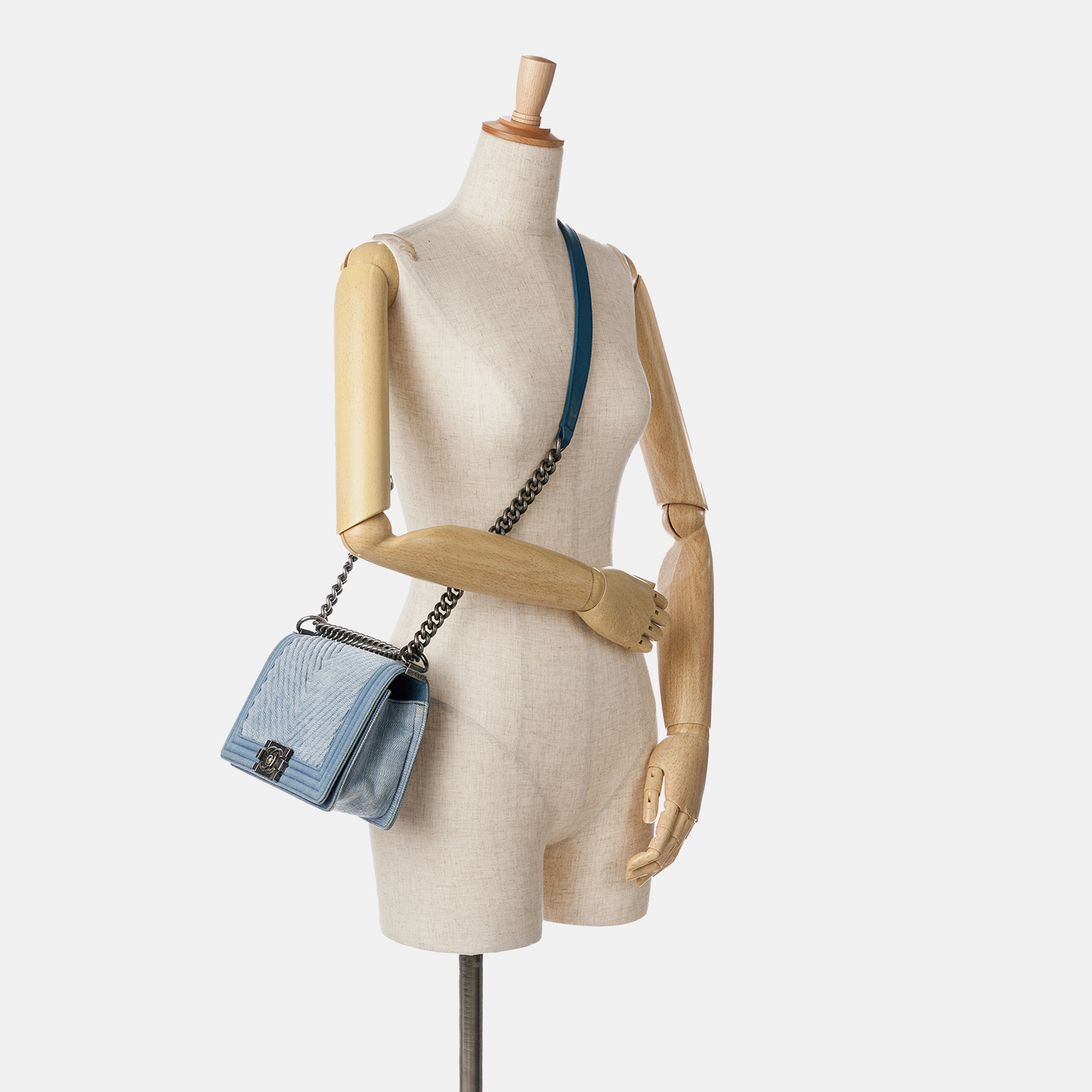 Chanel Blue Medium Denim Chevron Boy Flap Bag 