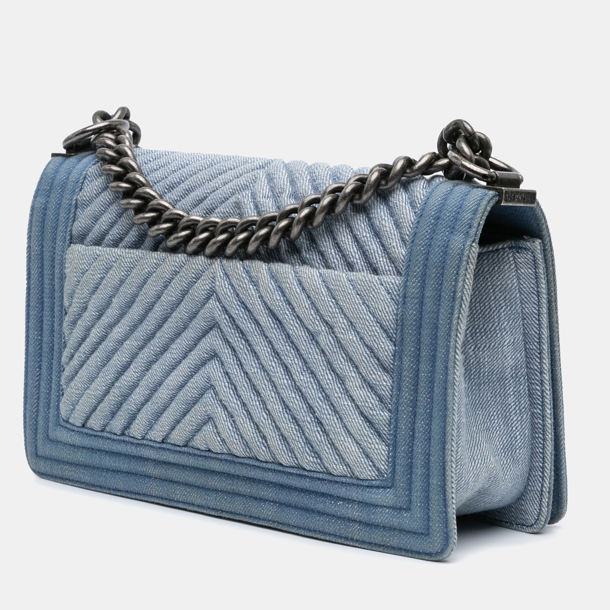 Chanel Blue Medium Denim Chevron Boy Flap Bag 