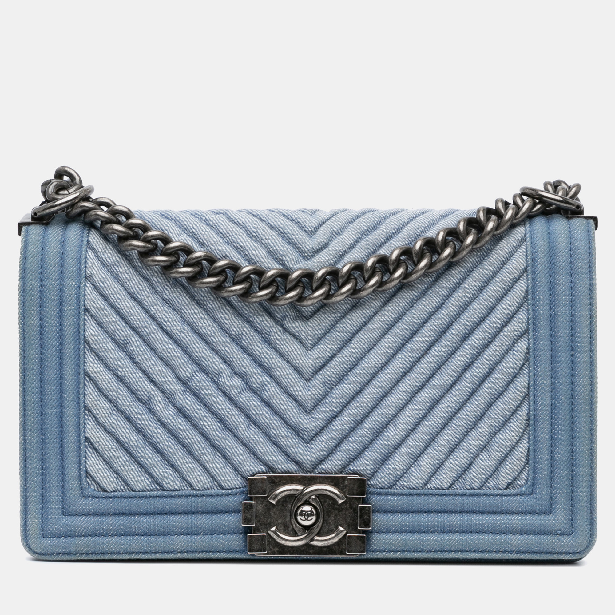 

Chanel Blue Medium Denim Chevron Boy Flap Bag