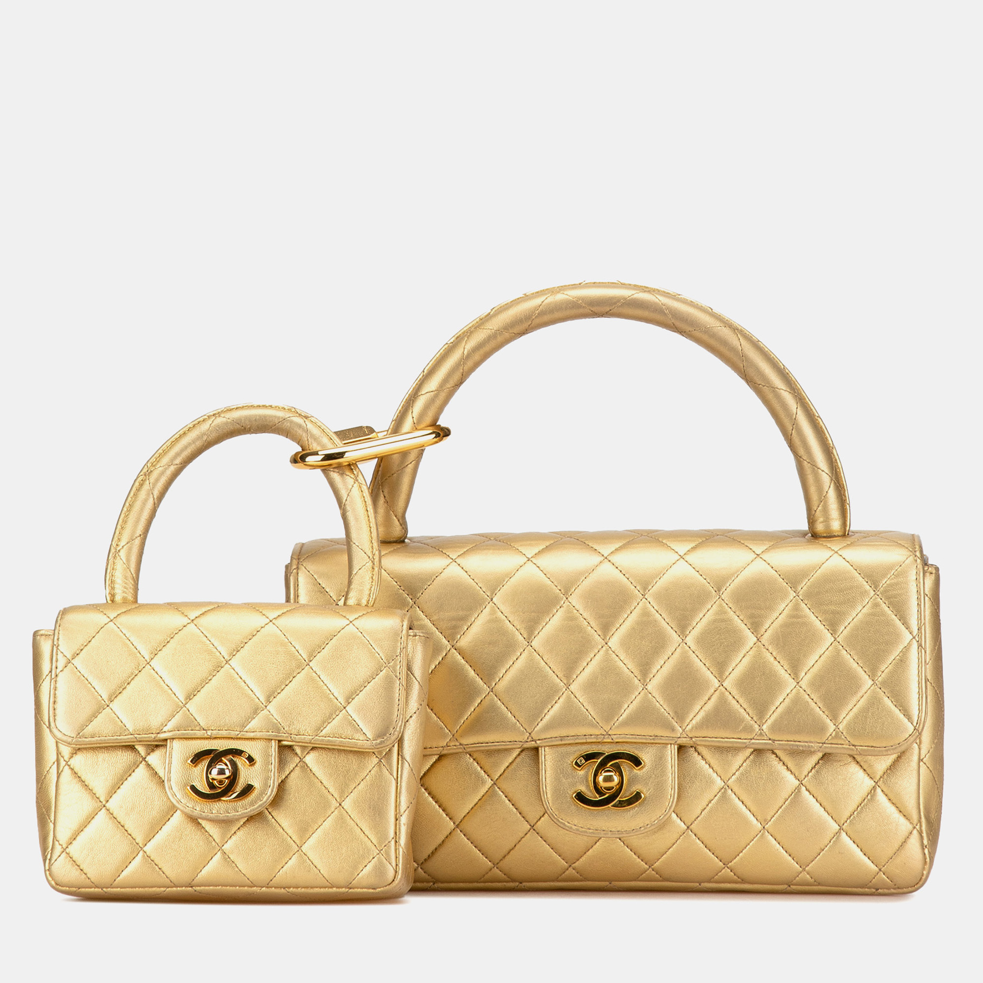 

Chanel Gold Lambskin Parent Child Kelly Set Top Handle Bag