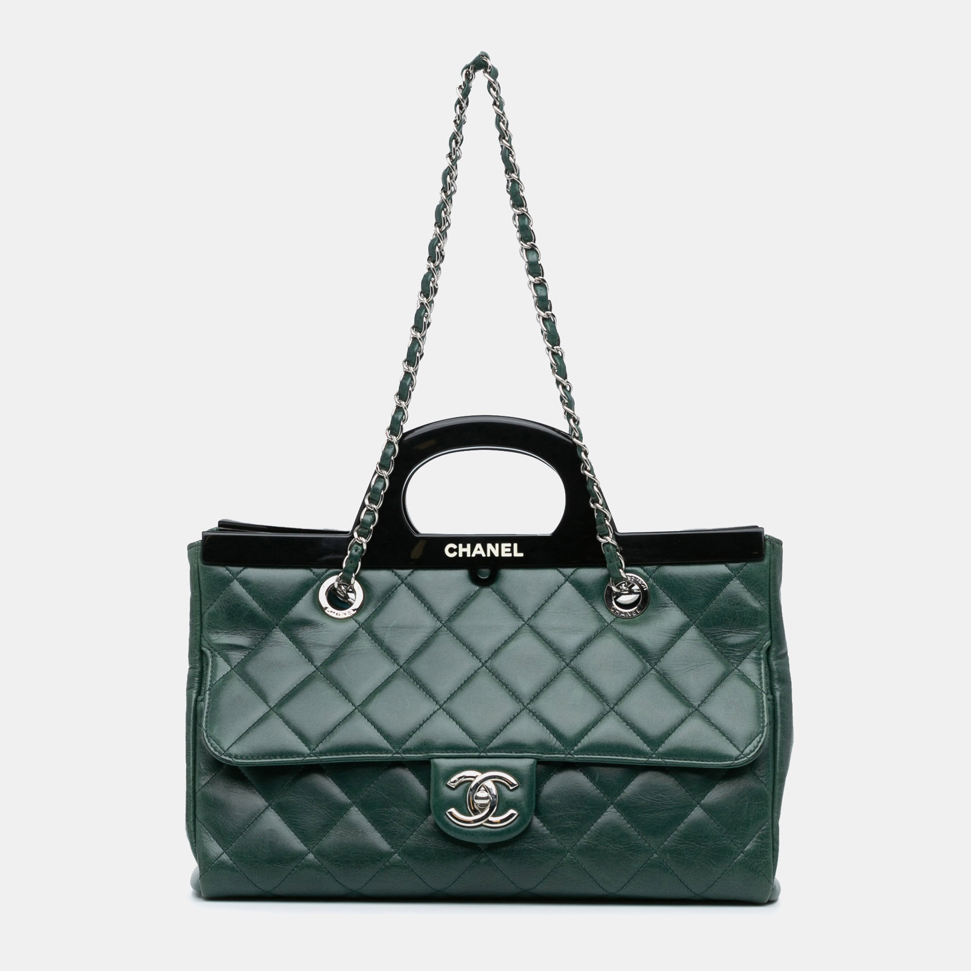 

Chanel Green Small Glazed Calfskin CC Delivery Tote