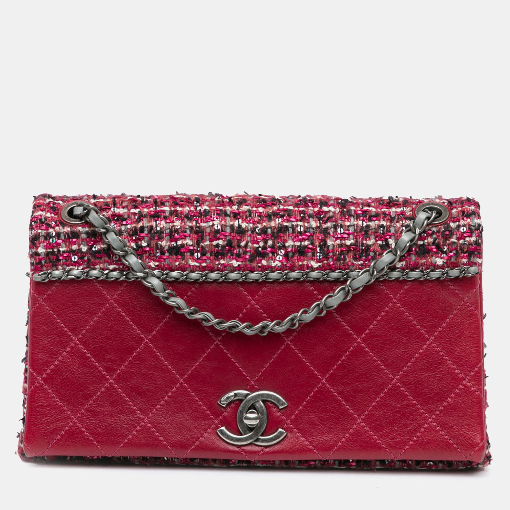 

Chanel Red CC Lambskin and Tweed Flap Shoulder Bag