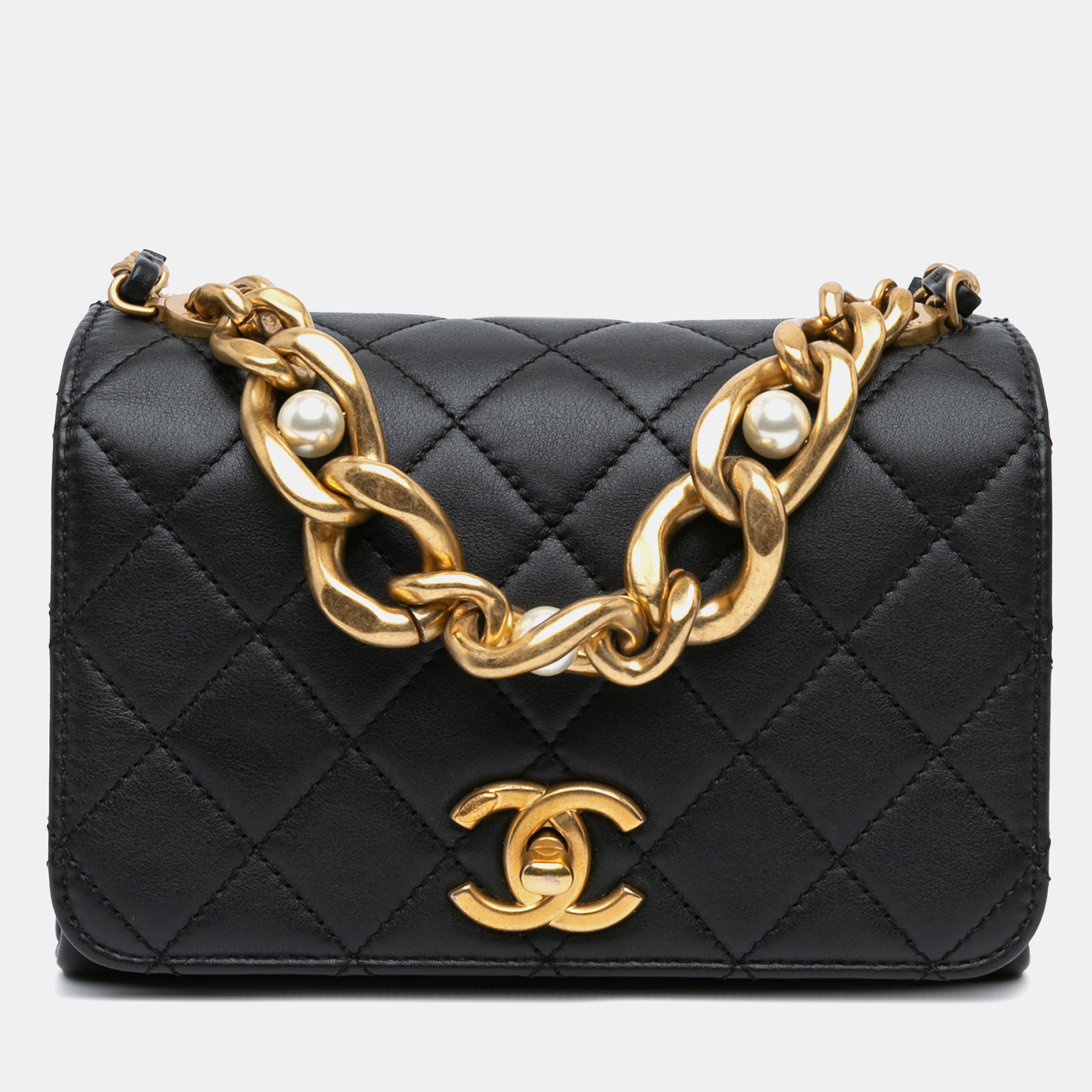 

Chanel Black Quilted Calfskin Pearl Jewel Chain Flap