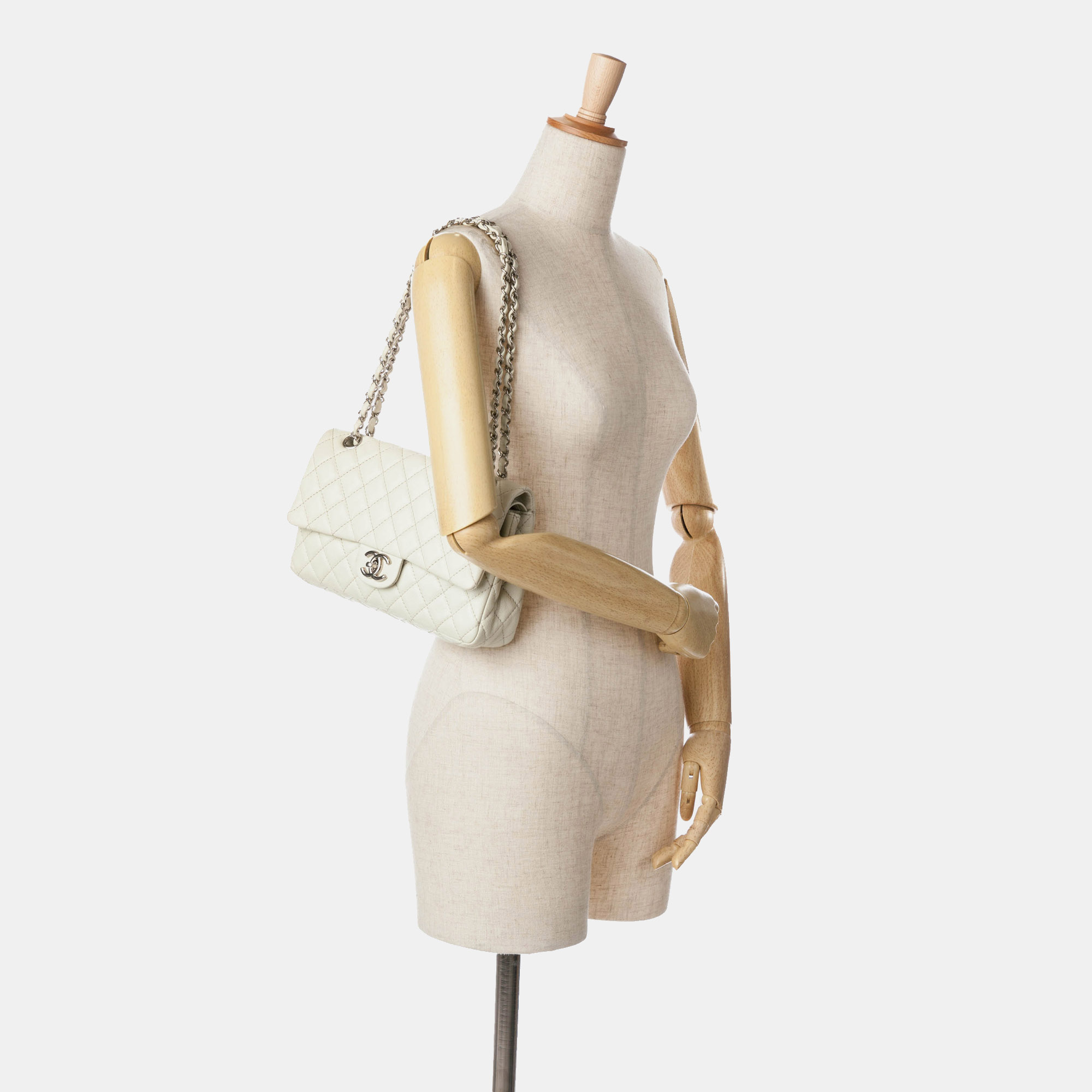Chanel White Medium Classic Caviar Double Flap 