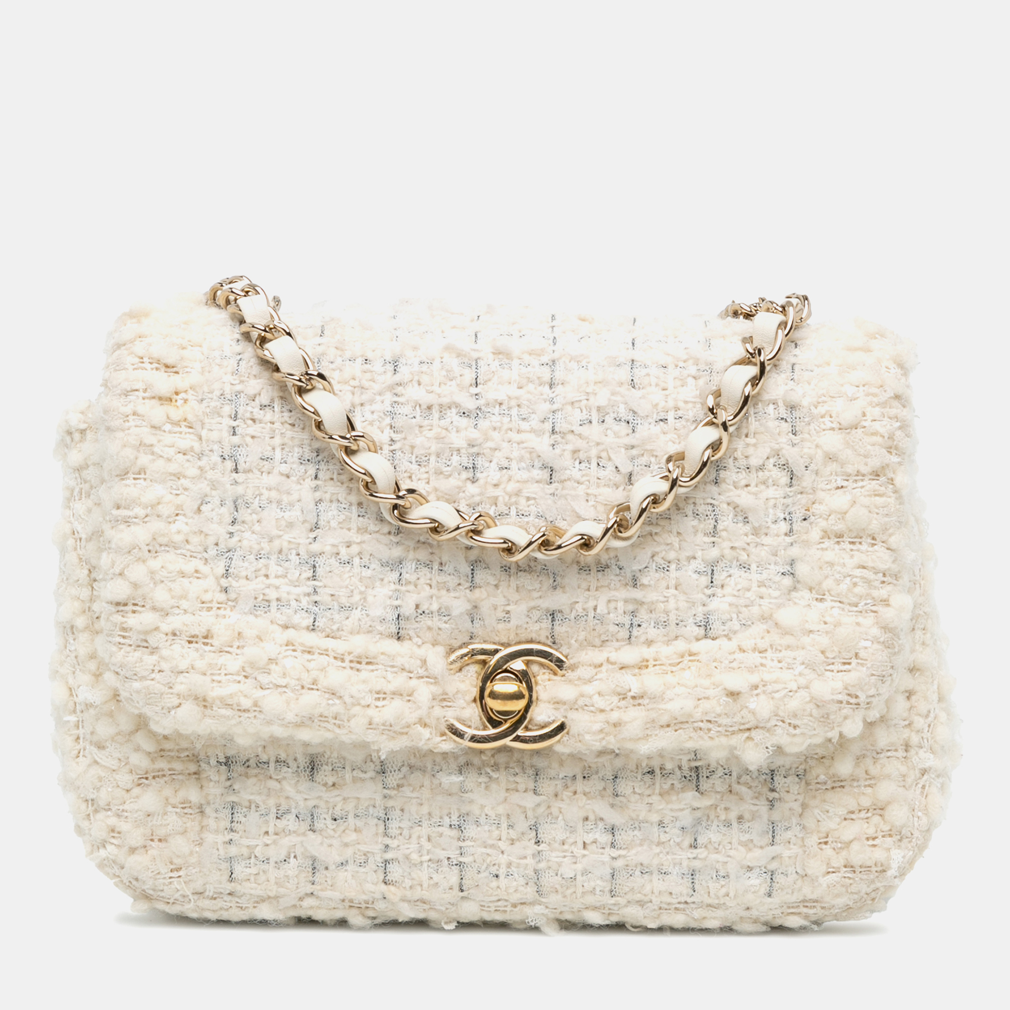 

Chanel White CC Mini Tweed Flap Crossbody