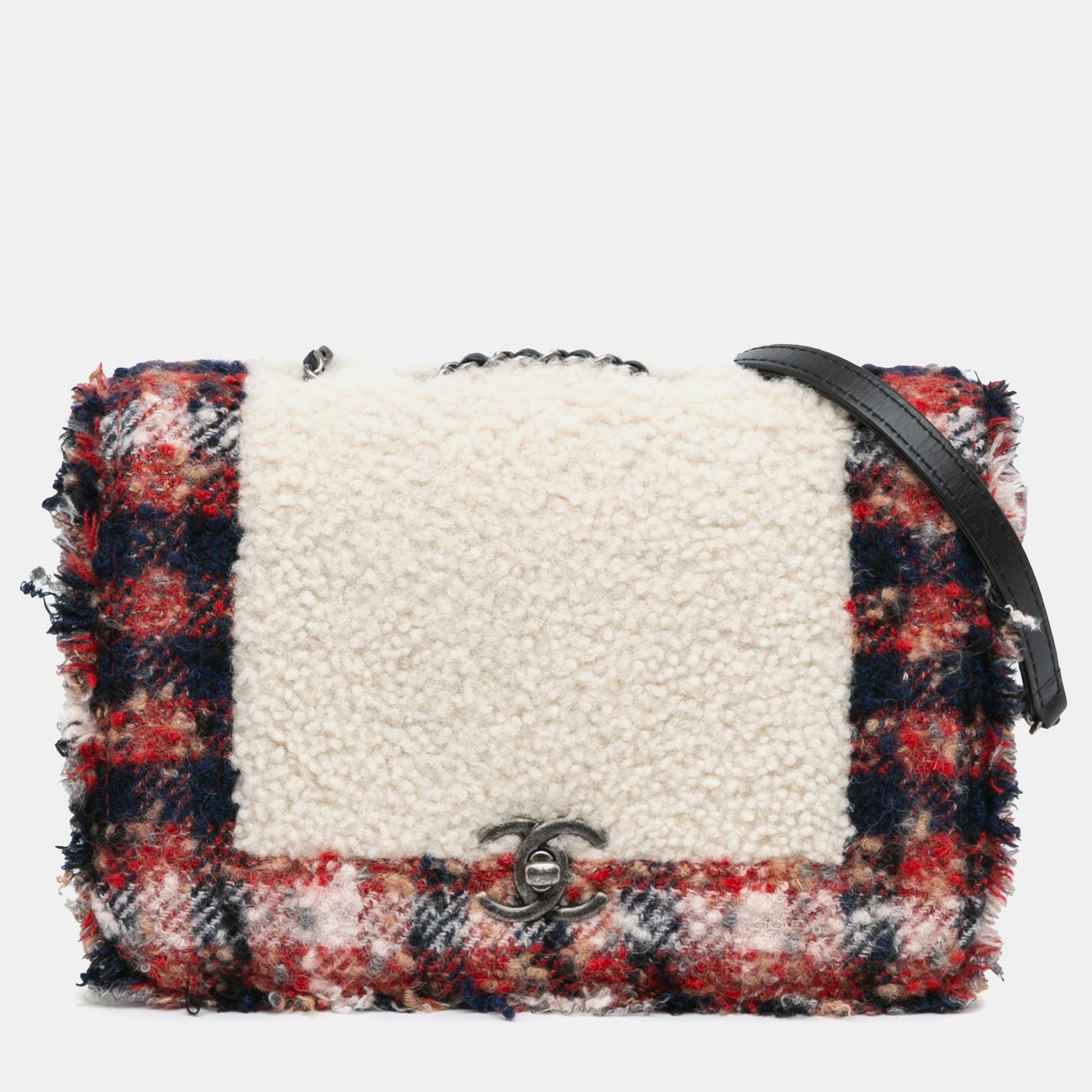 

Chanel Multicolor CC Tweed and Shearling Single Flap