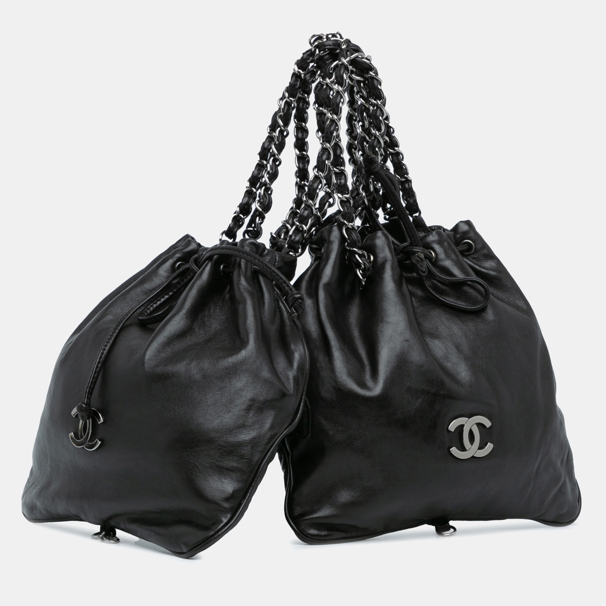 

Chanel Black CC Calfskin Dual Twin Chain Handbag