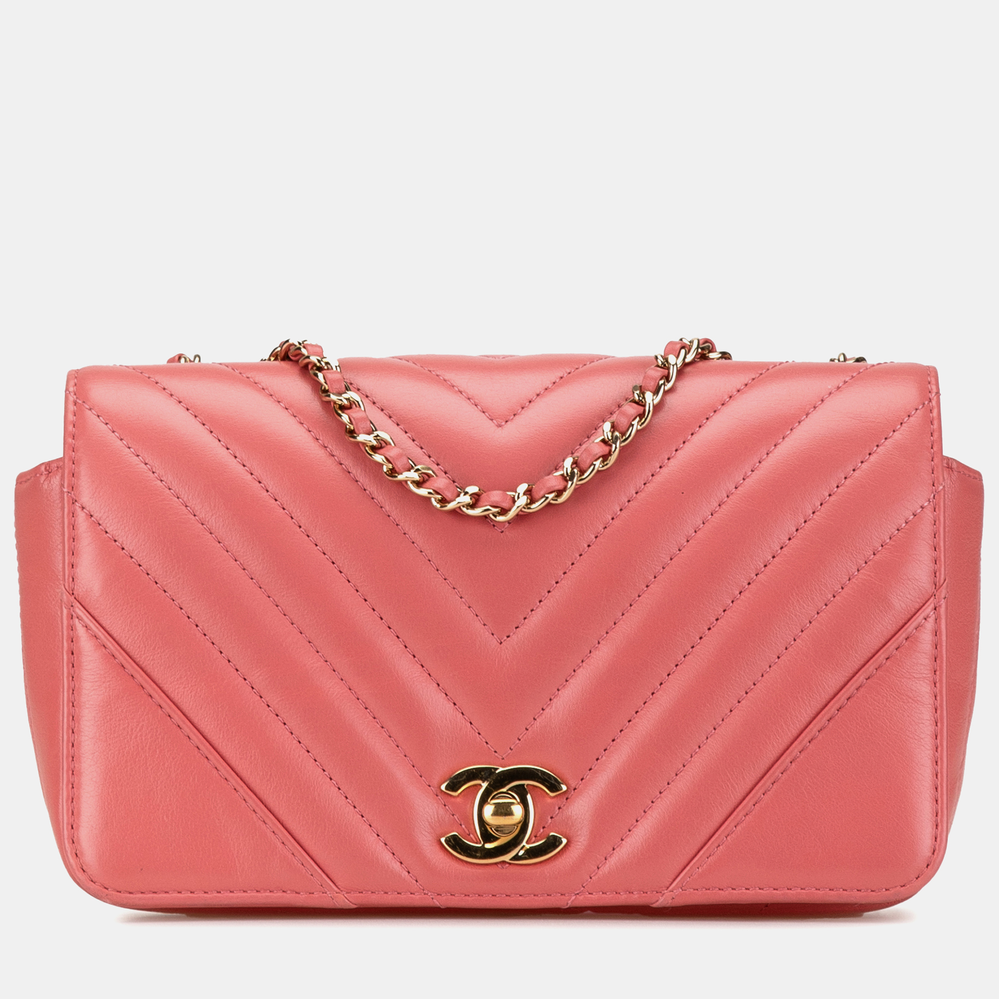 

Chanel Pink Mini Chevron Calfskin Statement Flap