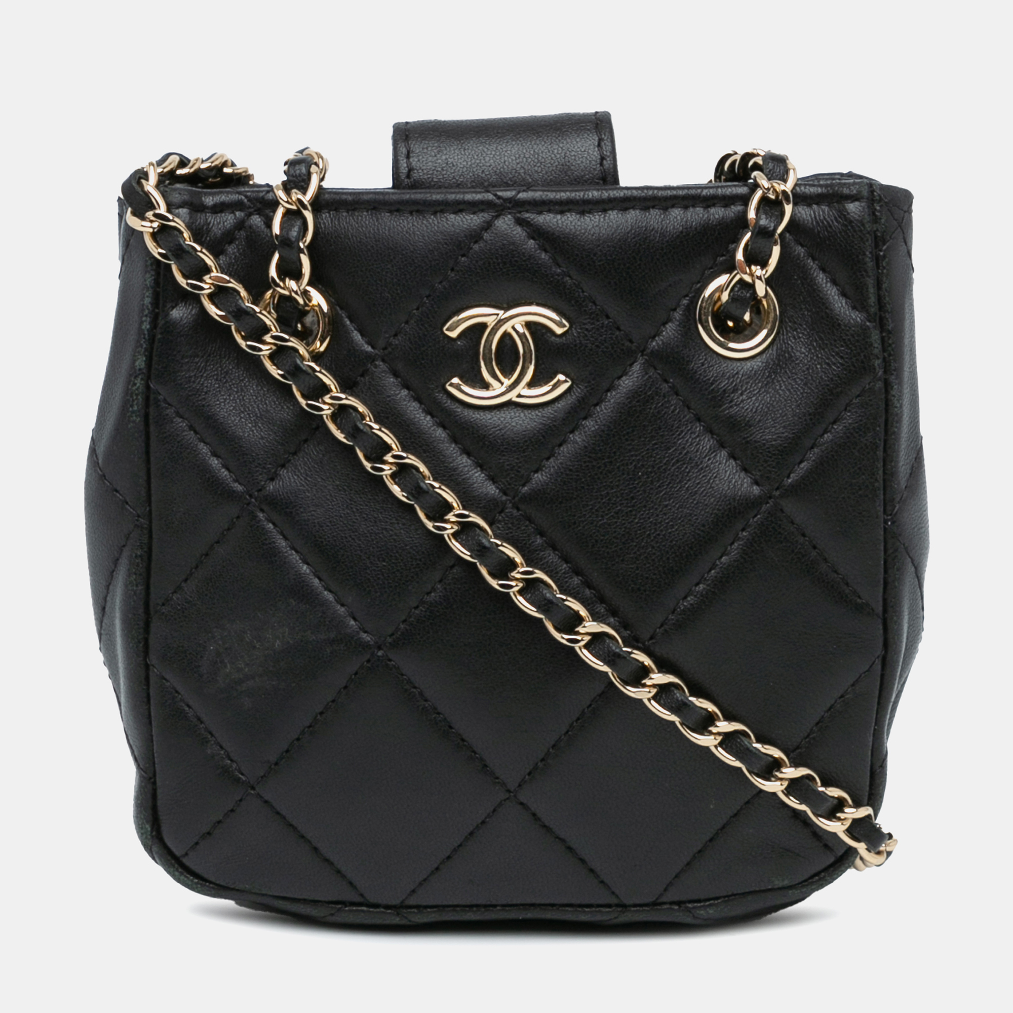 

Chanel Black Quilted Lambskin Tiny Shopping Clutch With Chain