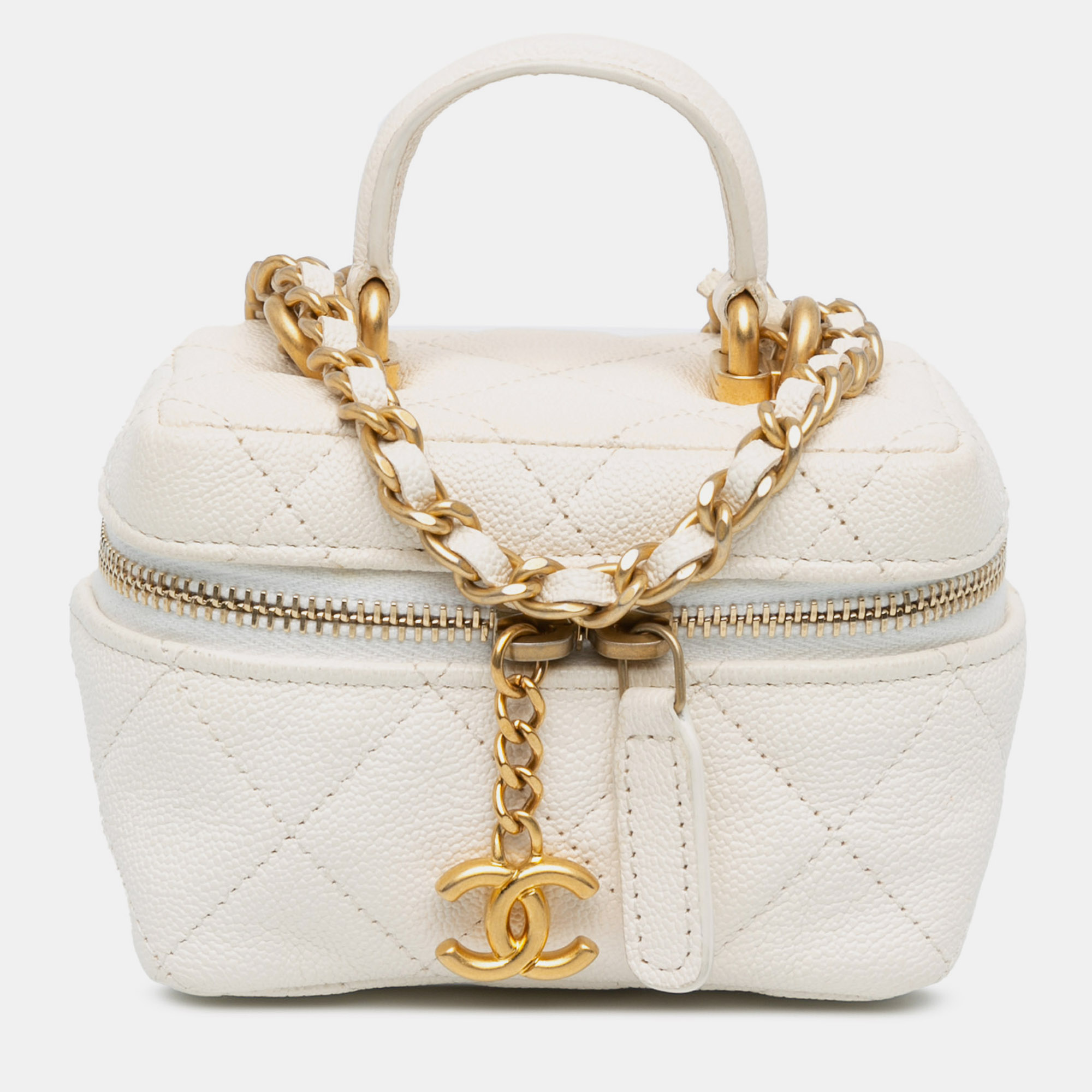 

Chanel White Mini Caviar Chain Zip Around Vanity Case