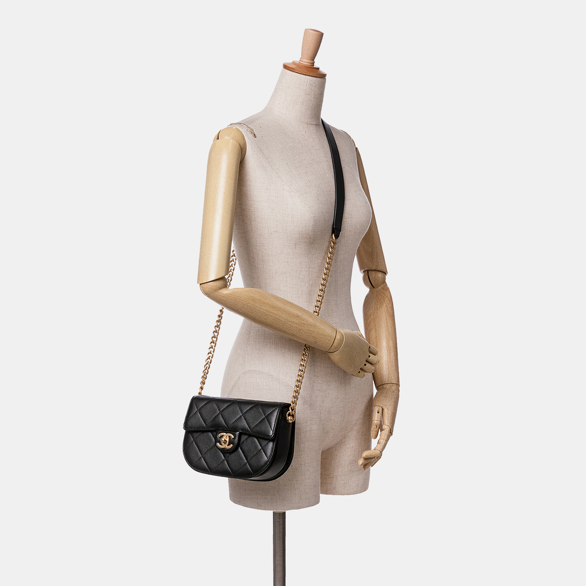 Chanel Black CC Quilted Calfskin Round Moon Messenger Flap 