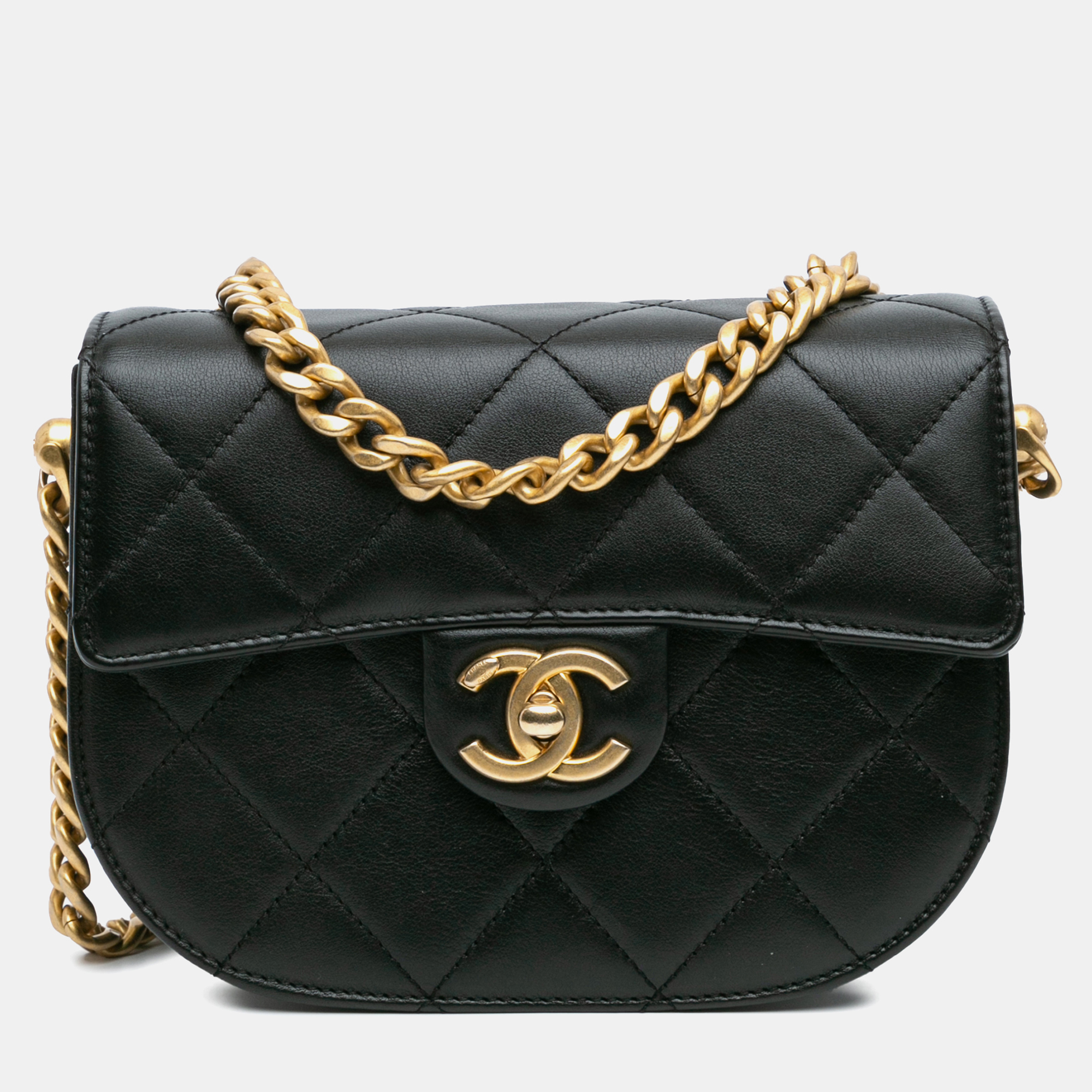 

Chanel Black CC Quilted Calfskin Round Moon Messenger Flap