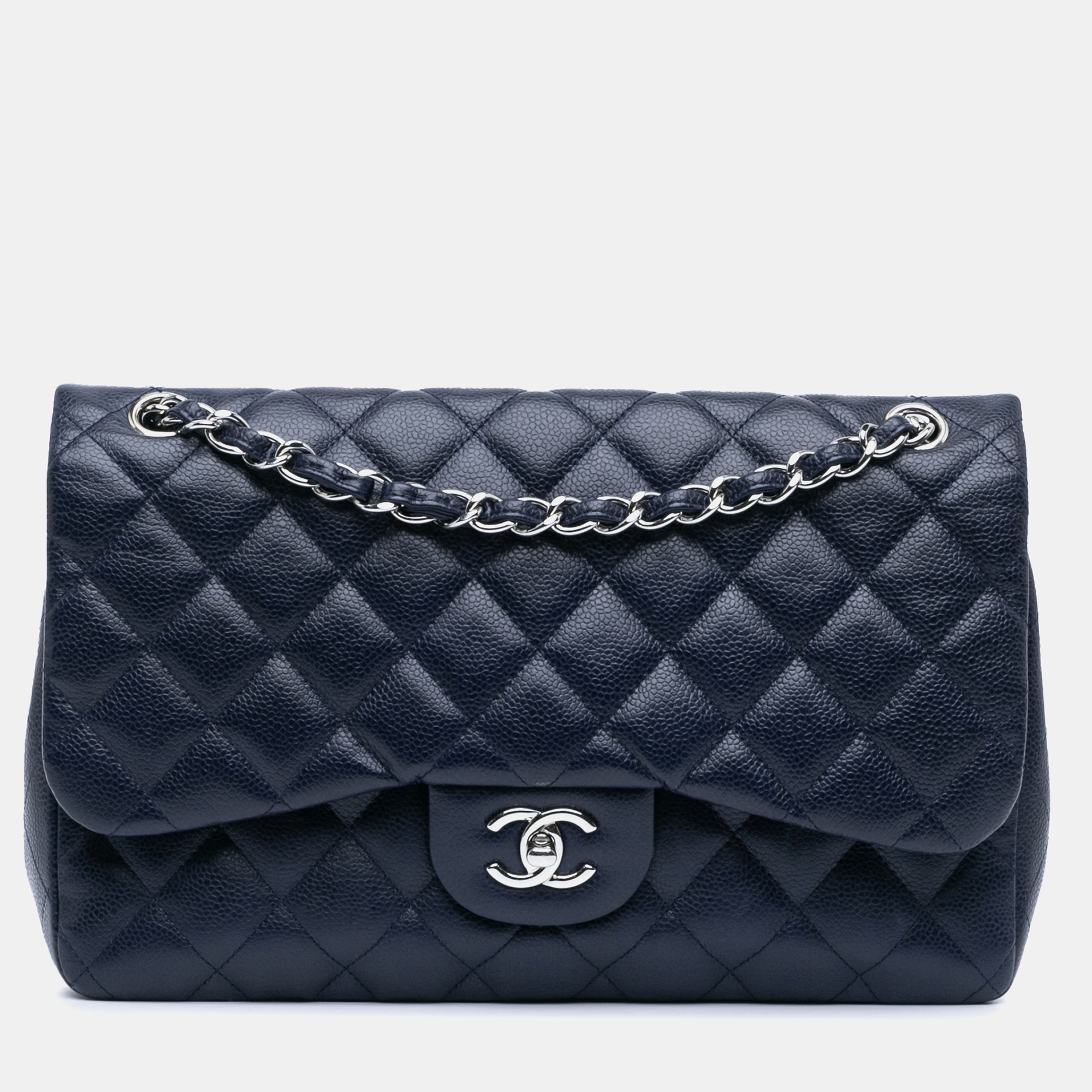 

Chanel Navy Blue Jumbo Classic Caviar Double Flap