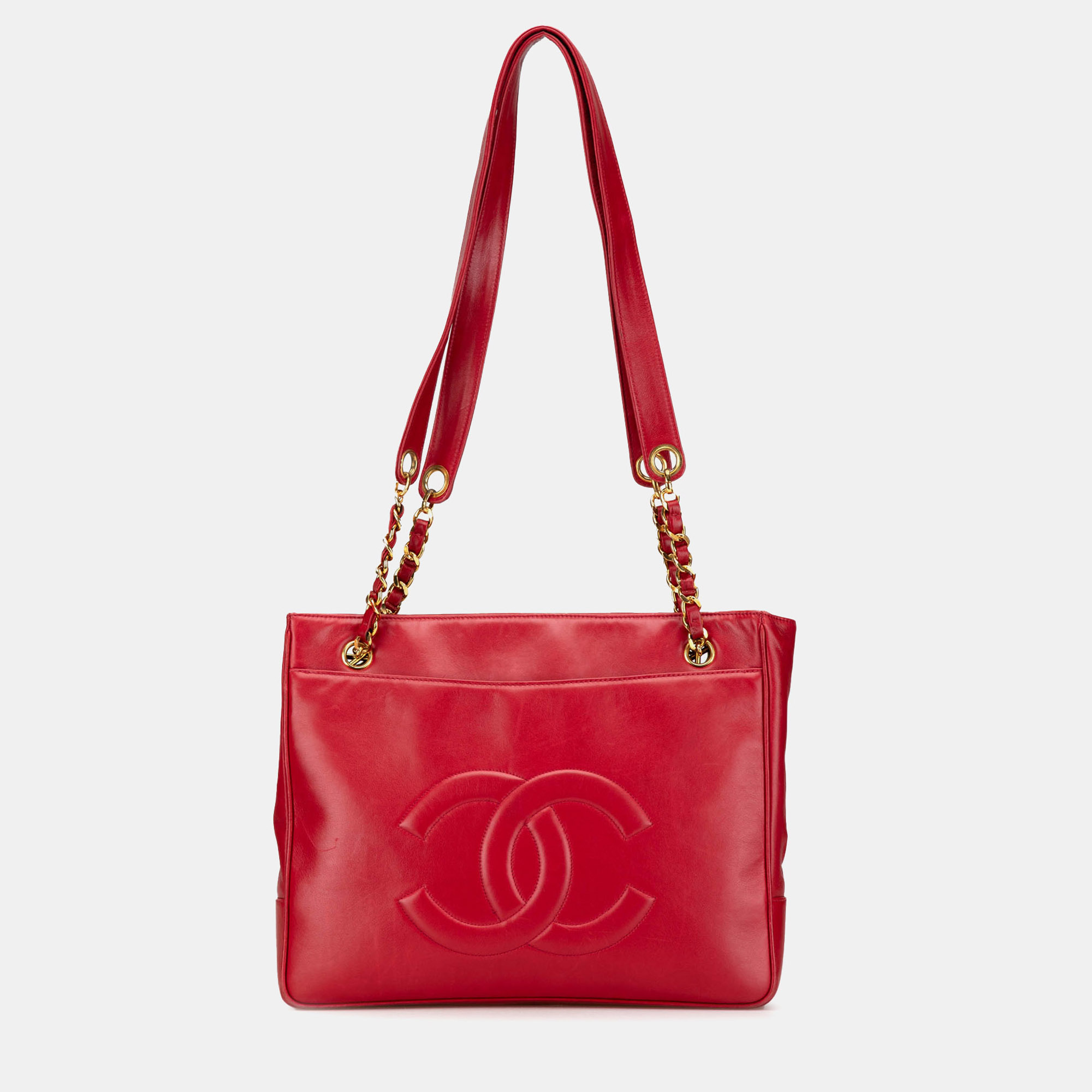 

Chanel Red CC Lambskin Chain Tote