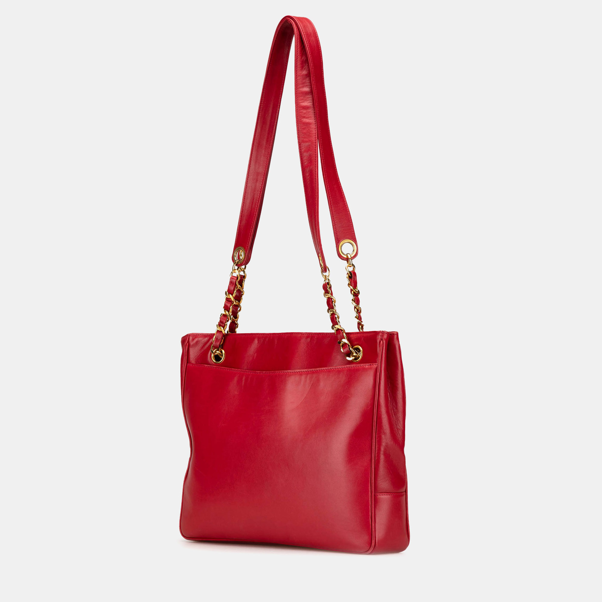Chanel Red CC Lambskin Chain Tote 