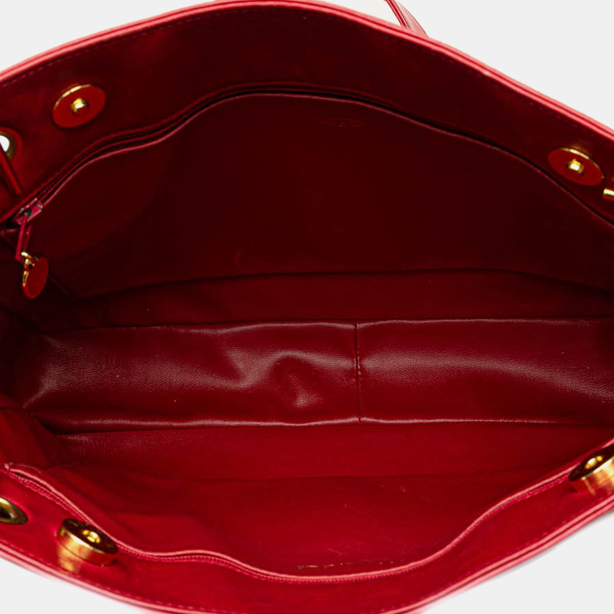 Chanel Red CC Lambskin Chain Tote 