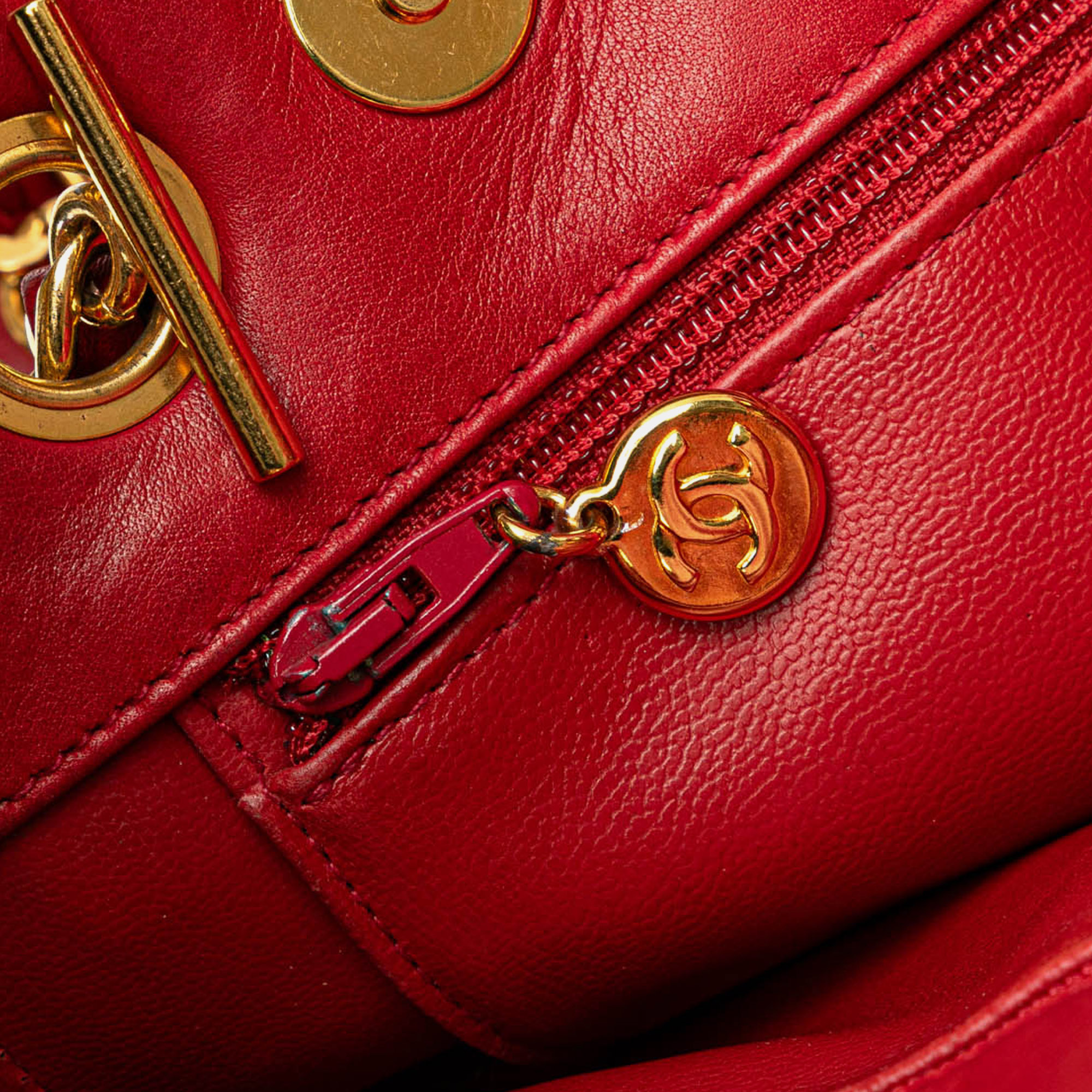 Chanel Red CC Lambskin Chain Tote 