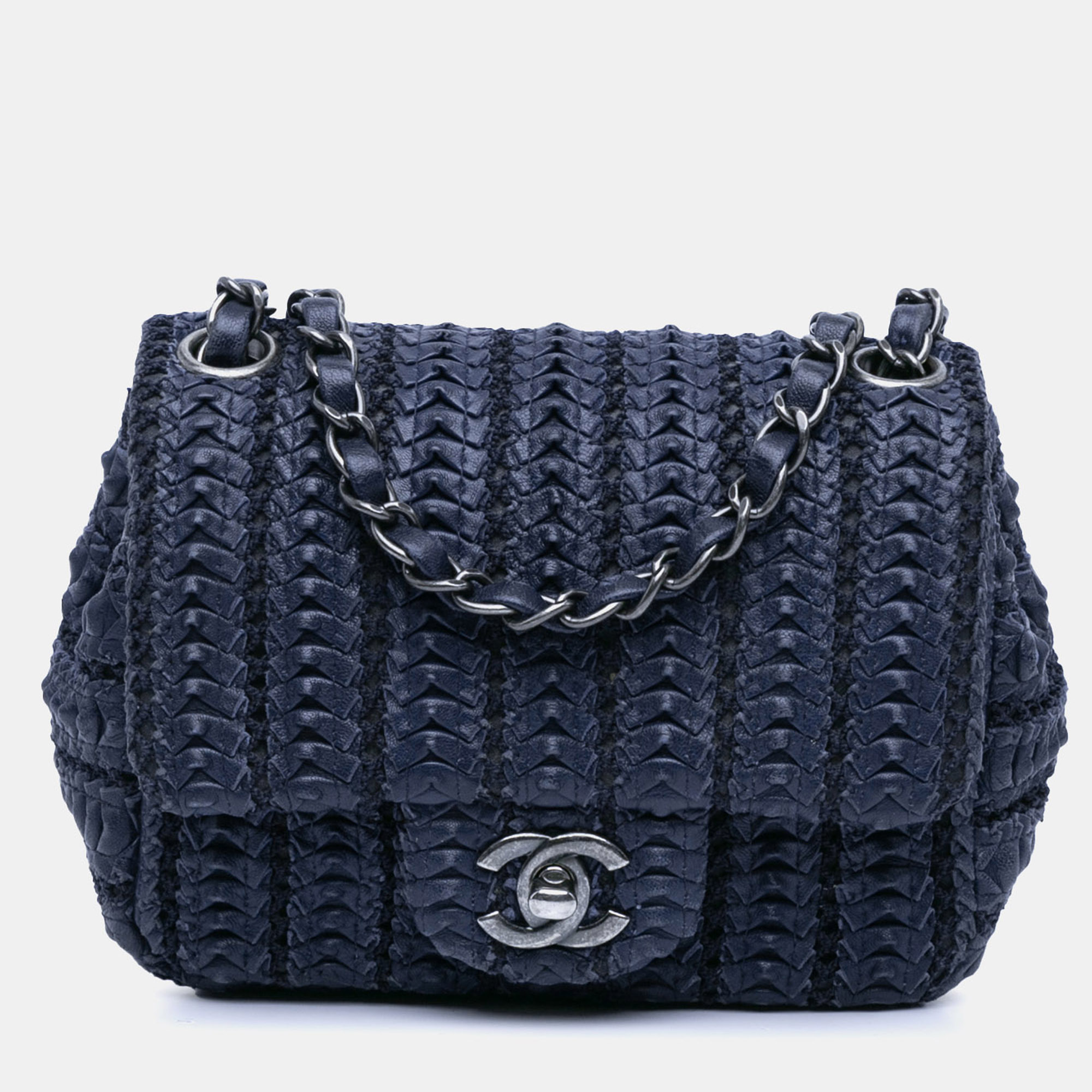 

Chanel Navy Blue Paris Seoul Mini Crochet Lambskin Single Flap