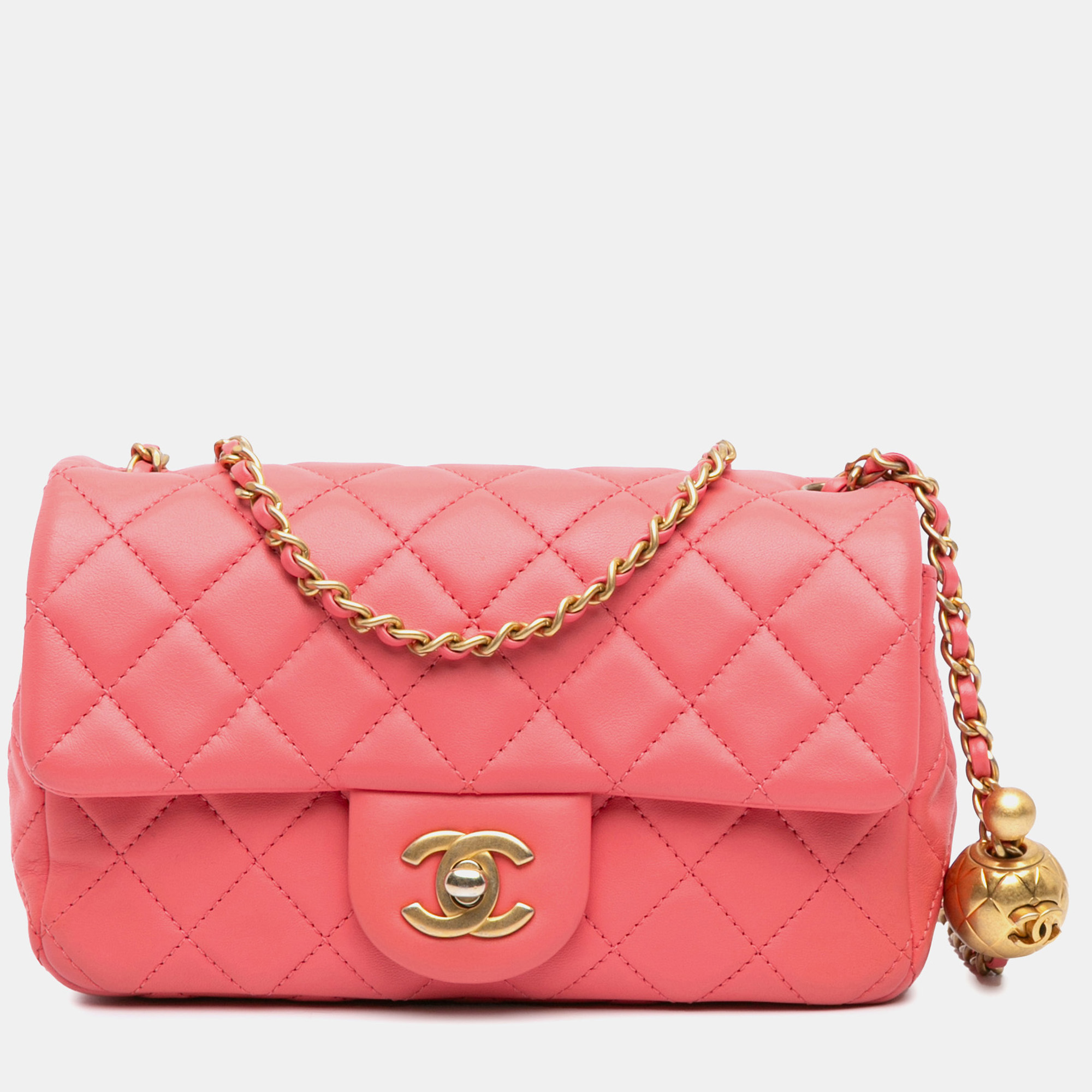 

Chanel Pink Mini Rectangular Lambskin Pearl Crush Flap