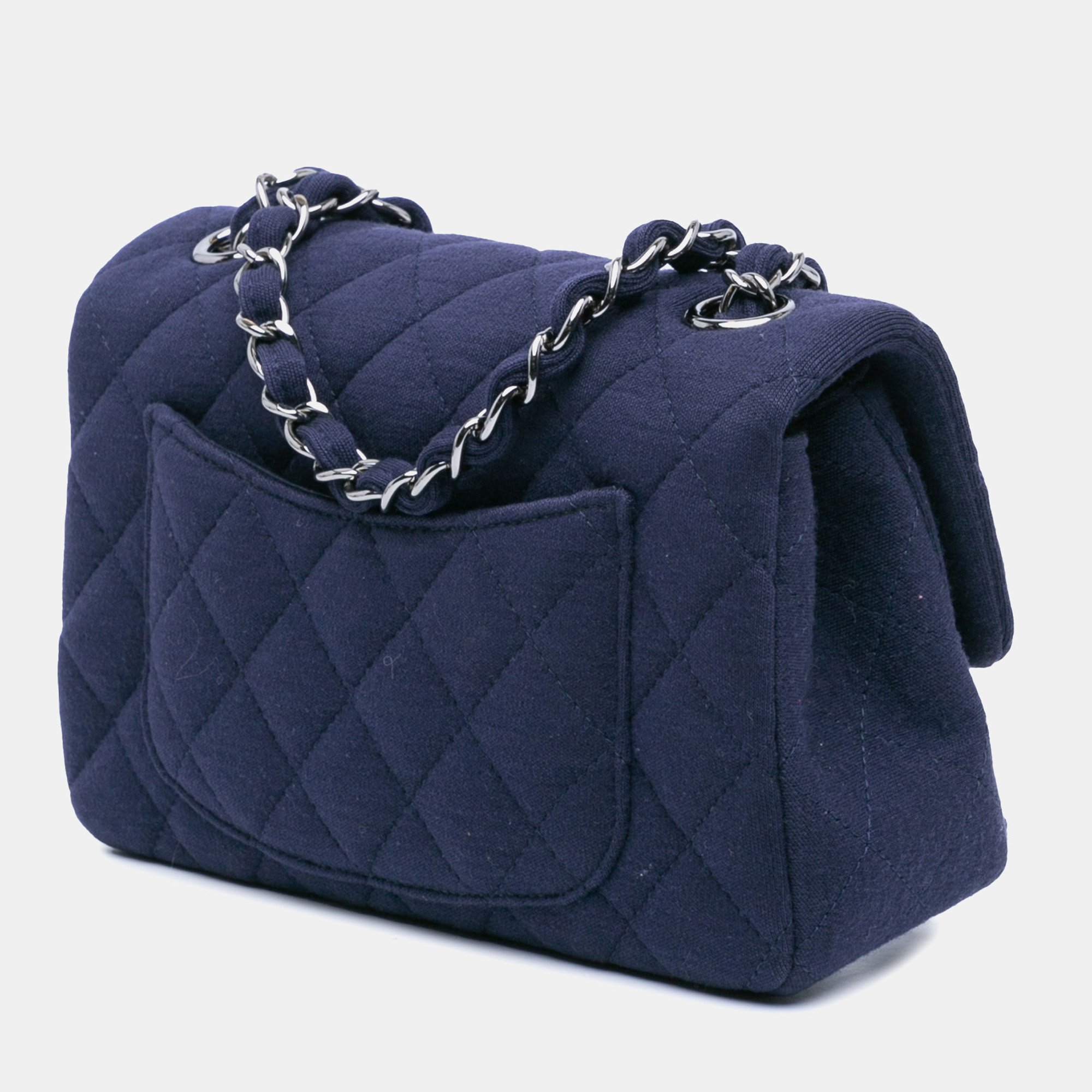 Chanel Navy Blue Mini Rectangular Classic Jersey Single Flap 