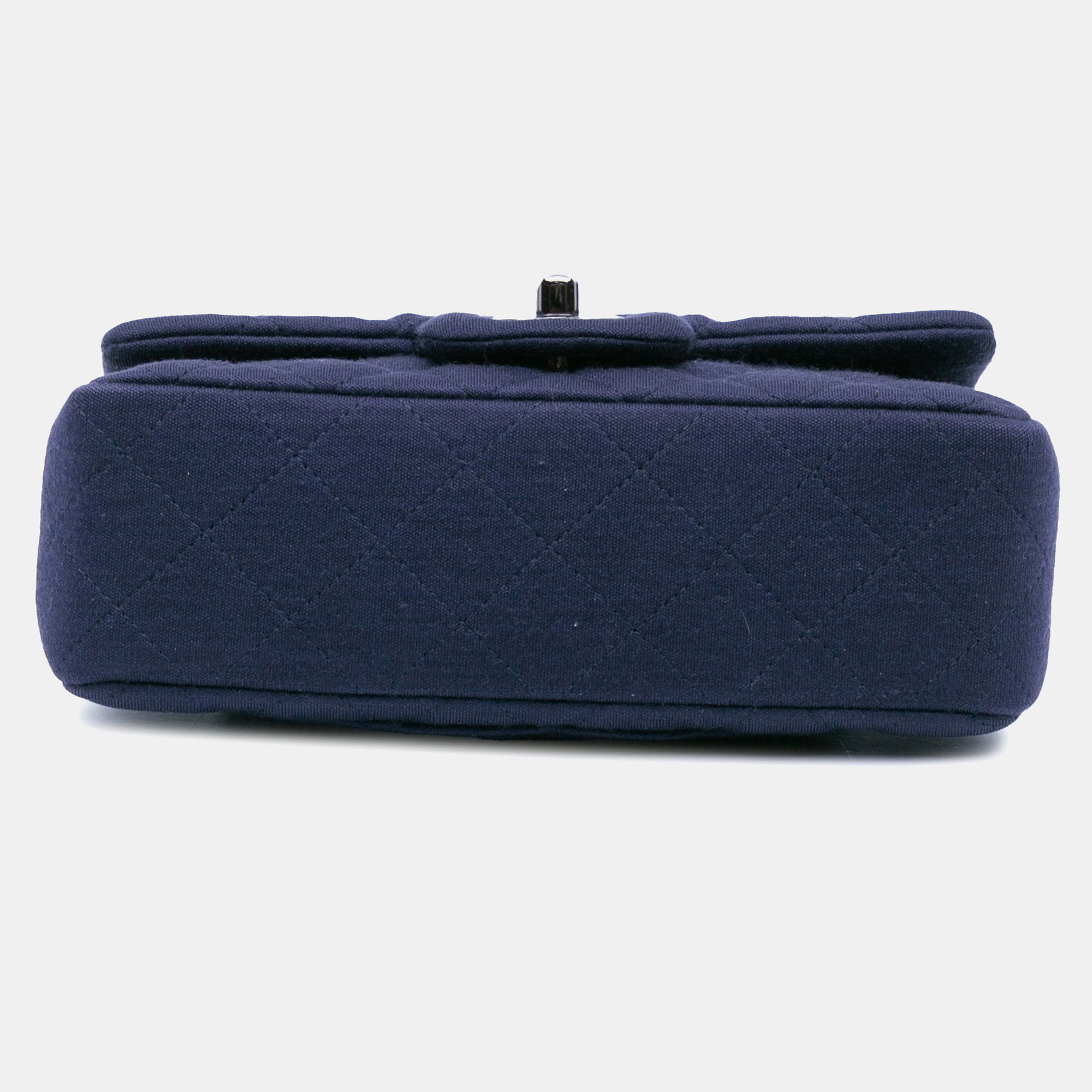 Chanel Navy Blue Mini Rectangular Classic Jersey Single Flap 