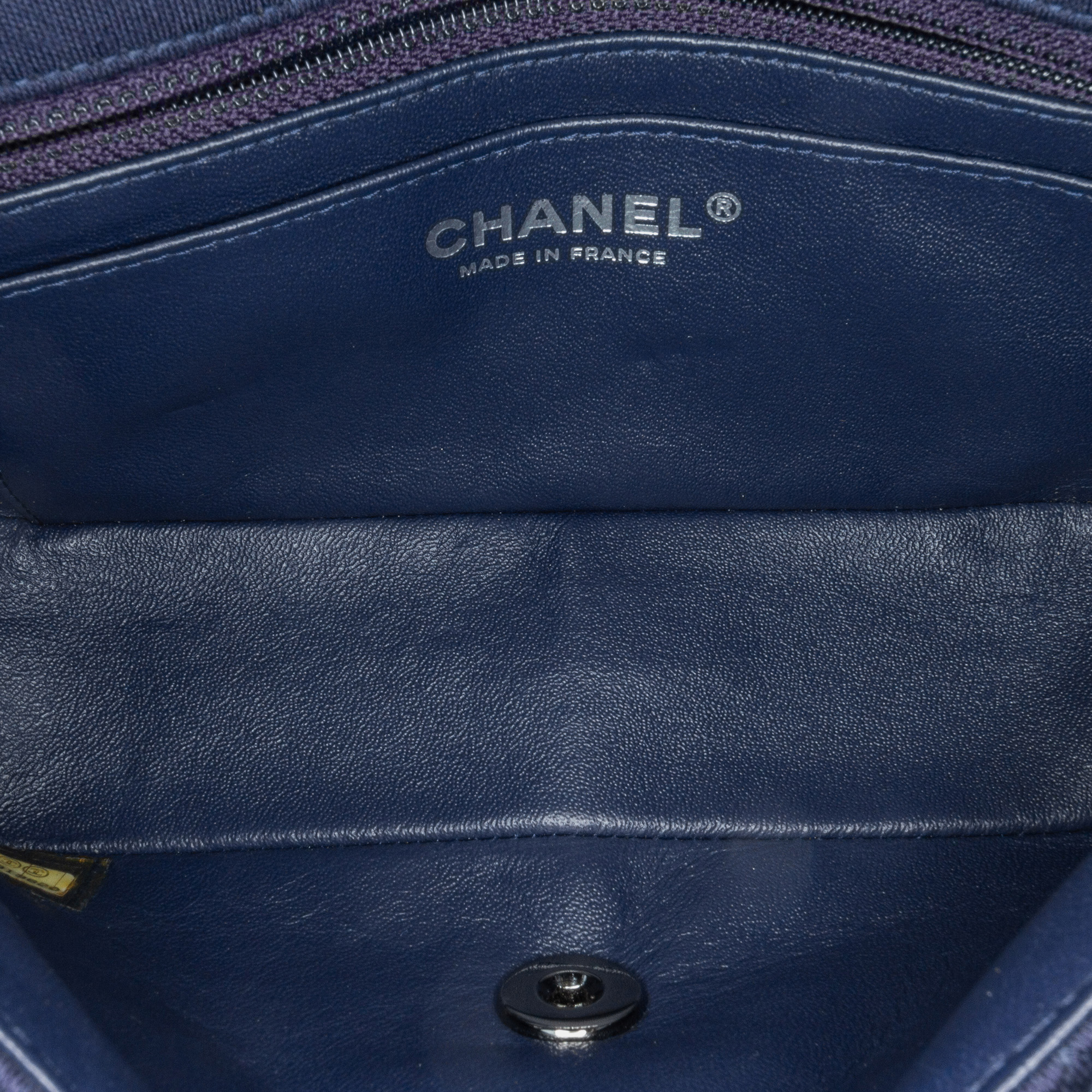 Chanel Navy Blue Mini Rectangular Classic Jersey Single Flap 