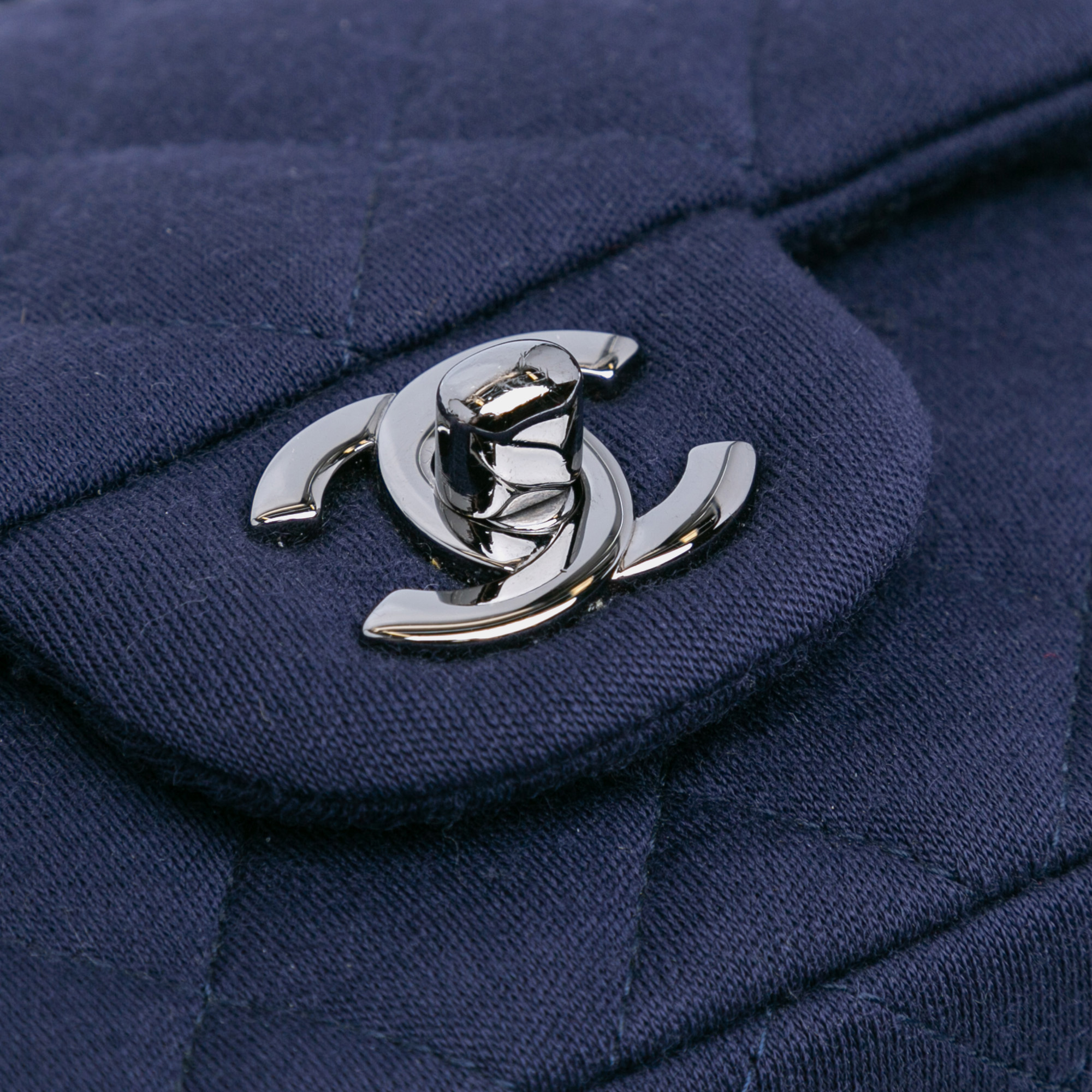 Chanel Navy Blue Mini Rectangular Classic Jersey Single Flap 