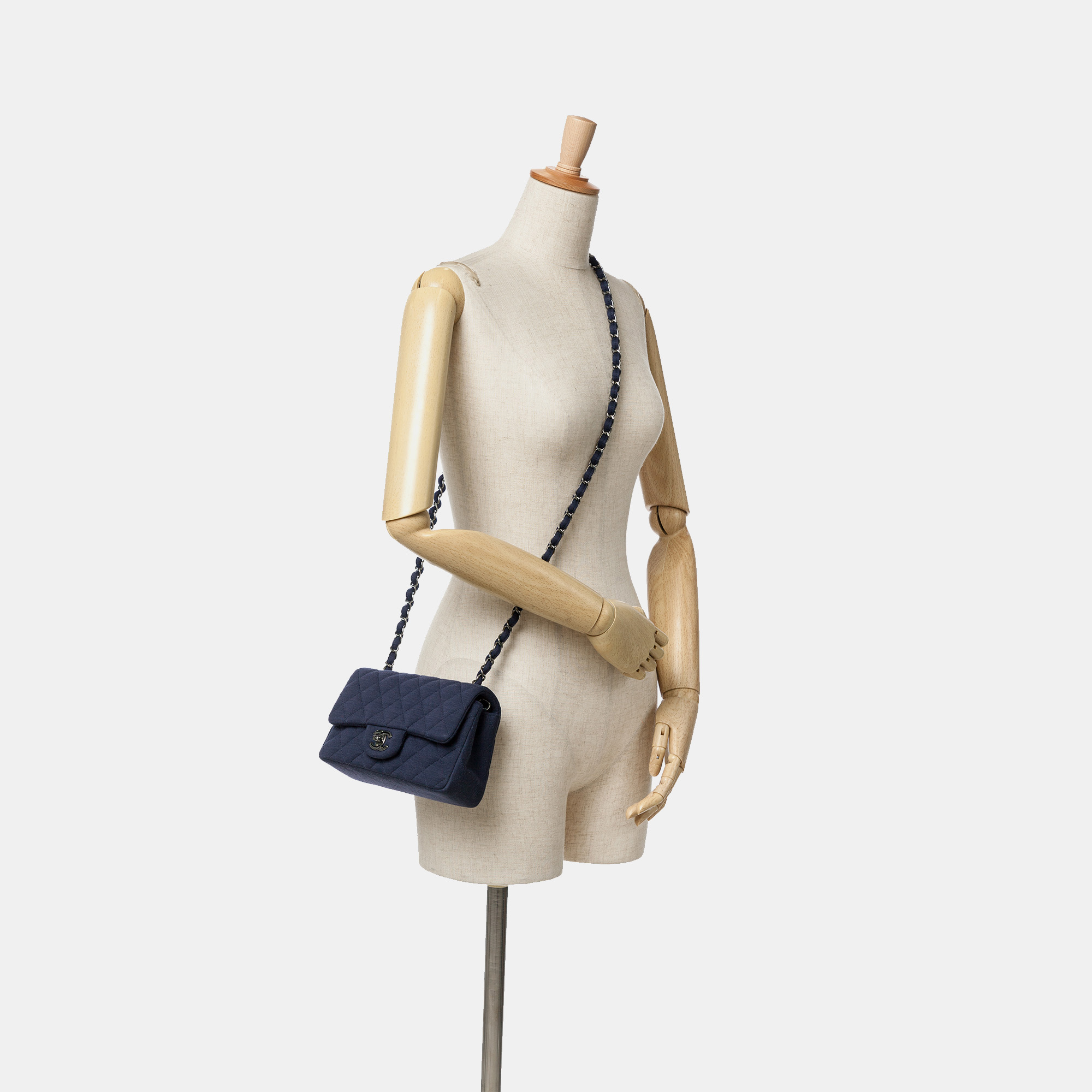 Chanel Navy Blue Mini Rectangular Classic Jersey Single Flap 