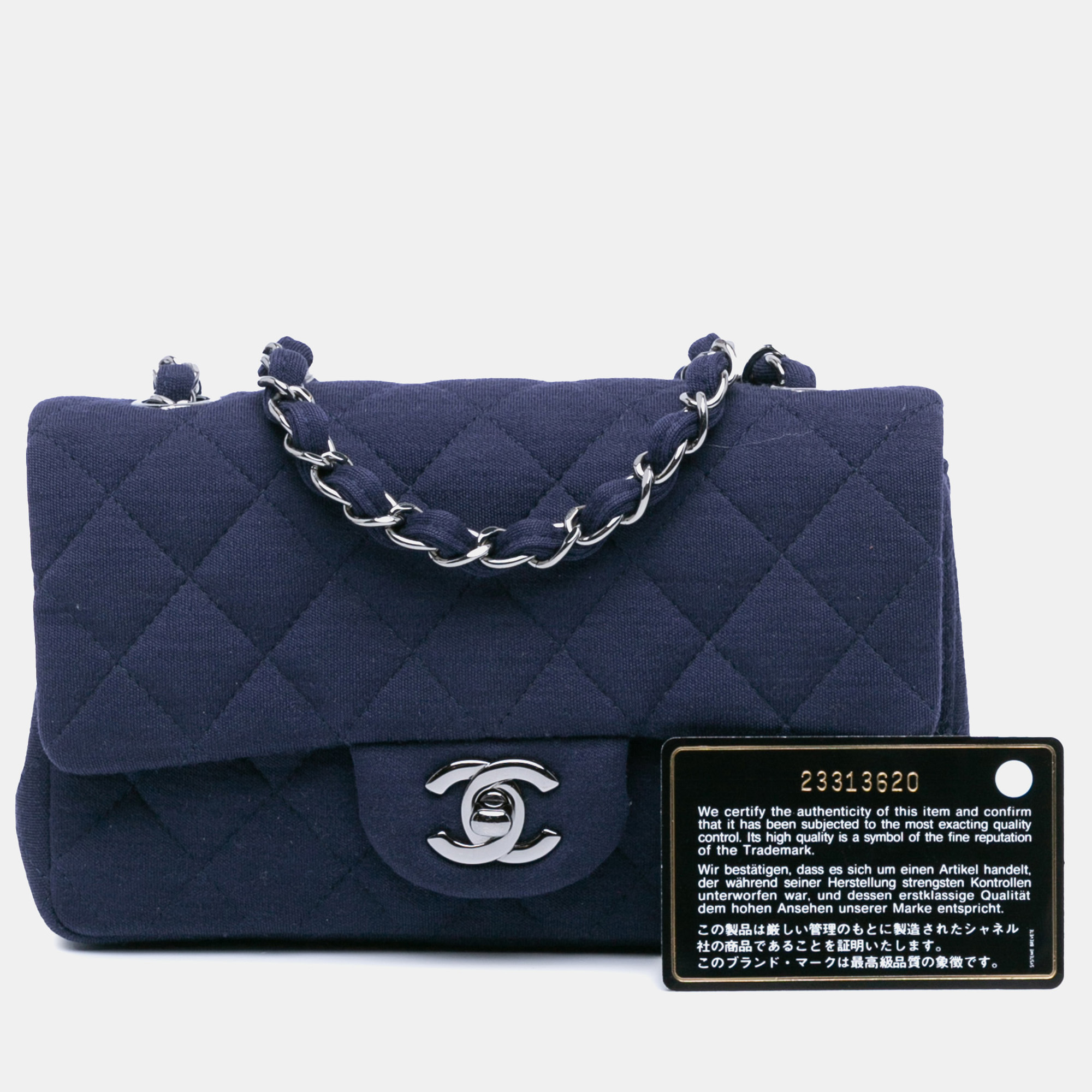 Chanel Navy Blue Mini Rectangular Classic Jersey Single Flap 