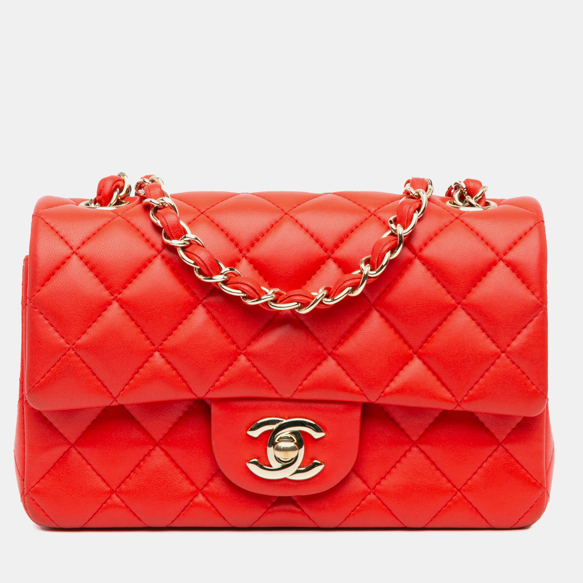 

Chanel Red Mini Rectangular Classic Lambskin Single Flap