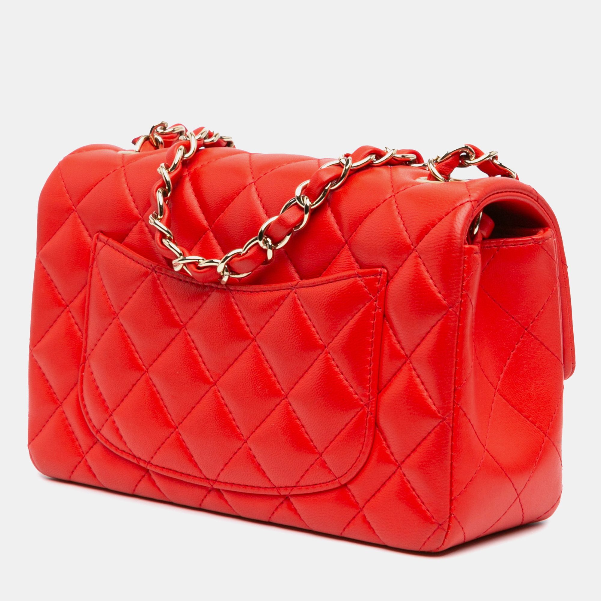 Chanel Red Mini Rectangular Classic Lambskin Single Flap 
