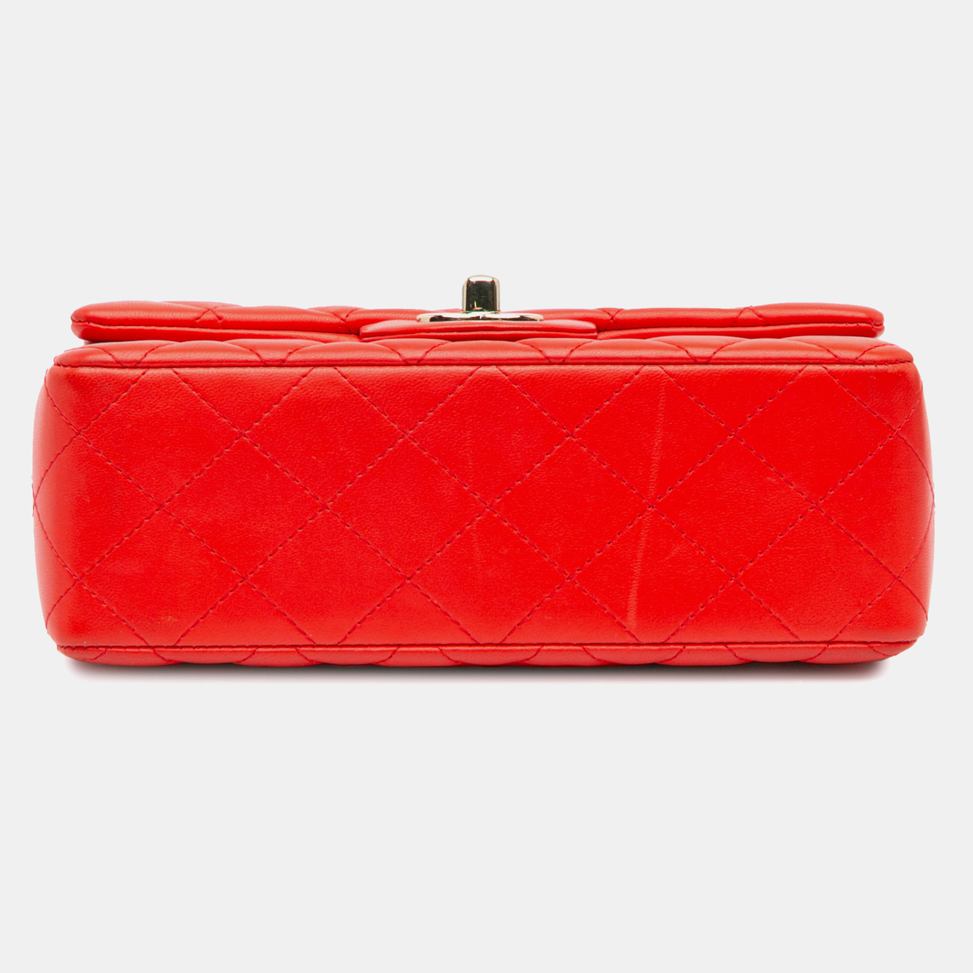 Chanel Red Mini Rectangular Classic Lambskin Single Flap 