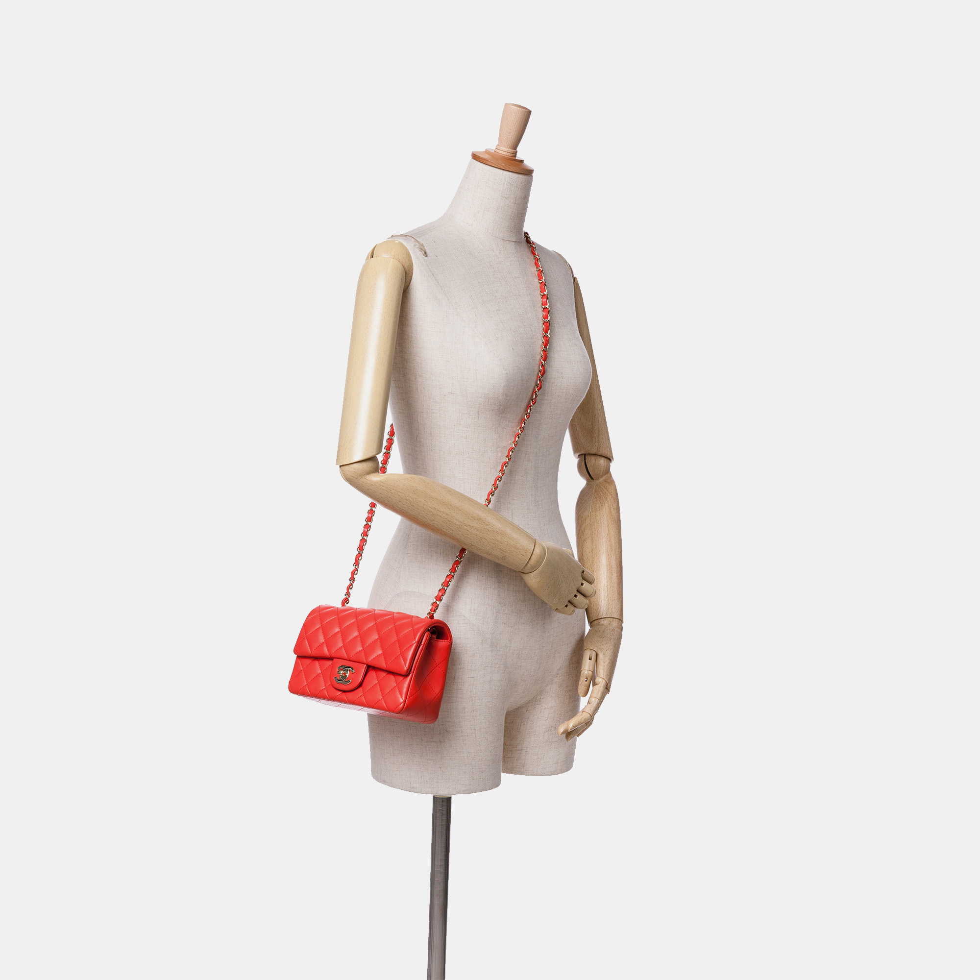 Chanel Red Mini Rectangular Classic Lambskin Single Flap 