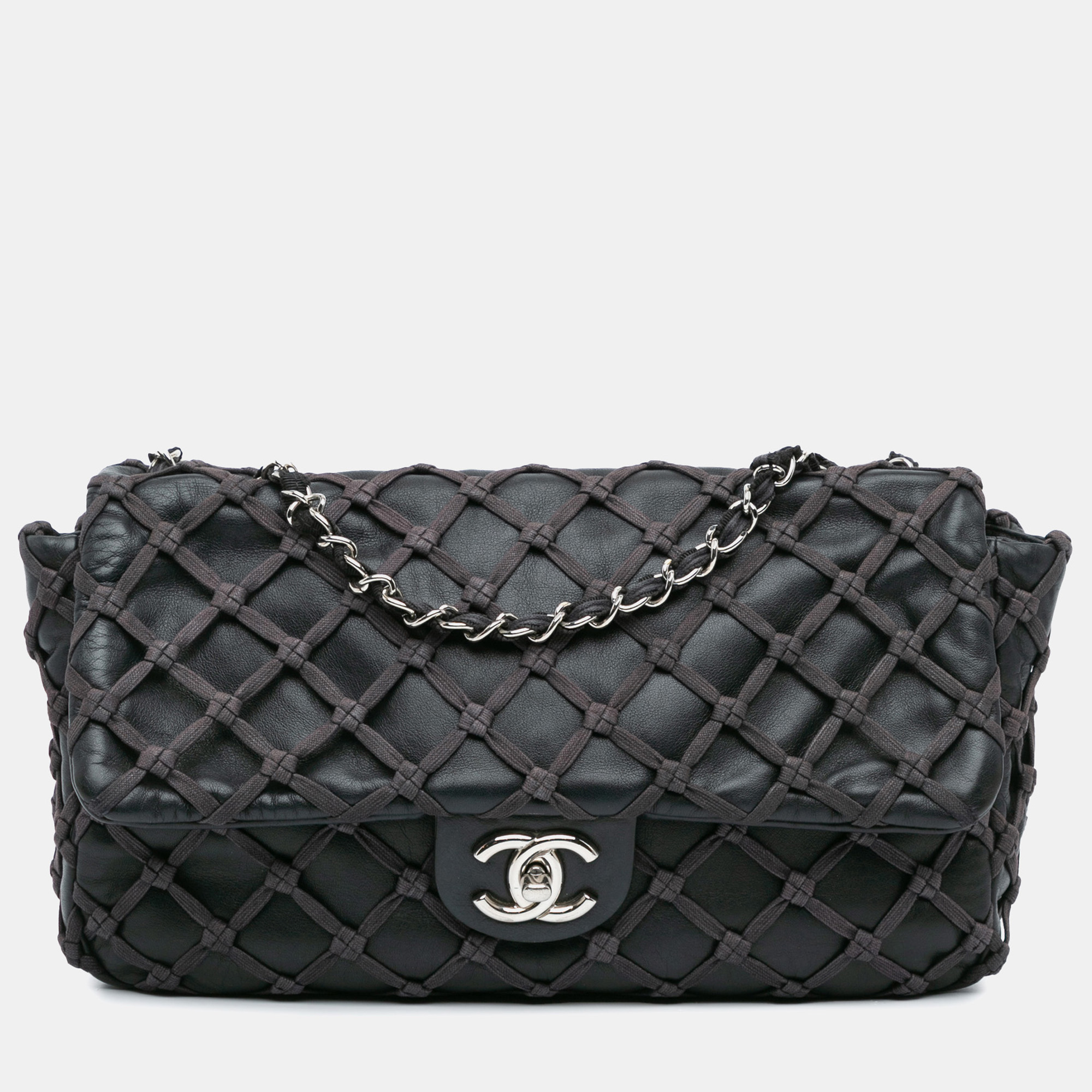 

Chanel Black Jumbo Calfskin Canebiers Net Flap