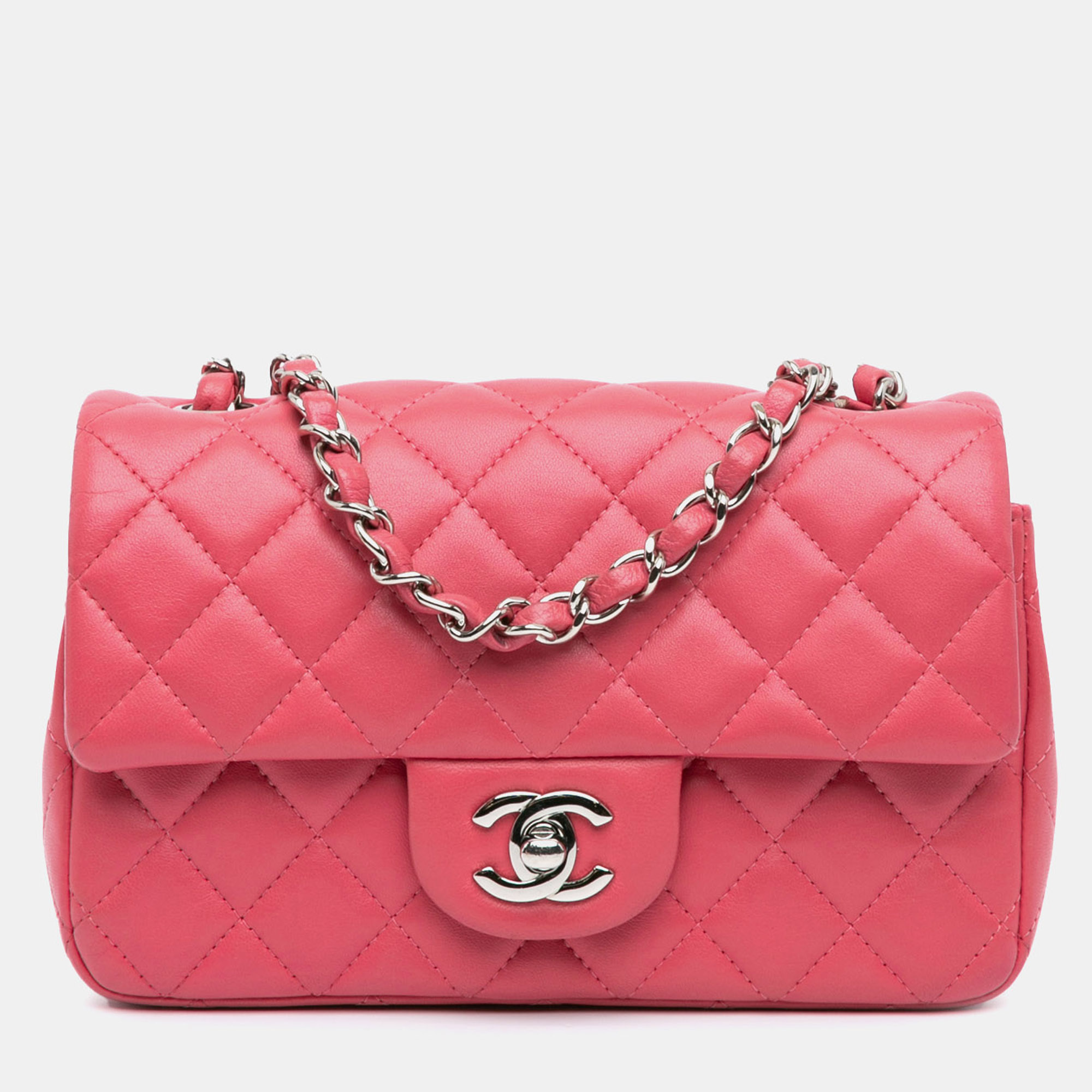 

Chanel Pink Mini Rectangular Classic Lambskin Single Flap