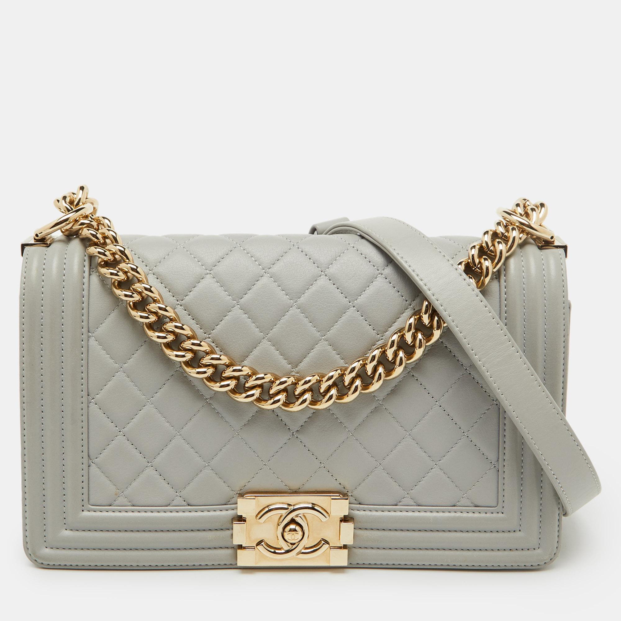 

Chanel Grey Quilted Leather Medium Boy Flap Bag