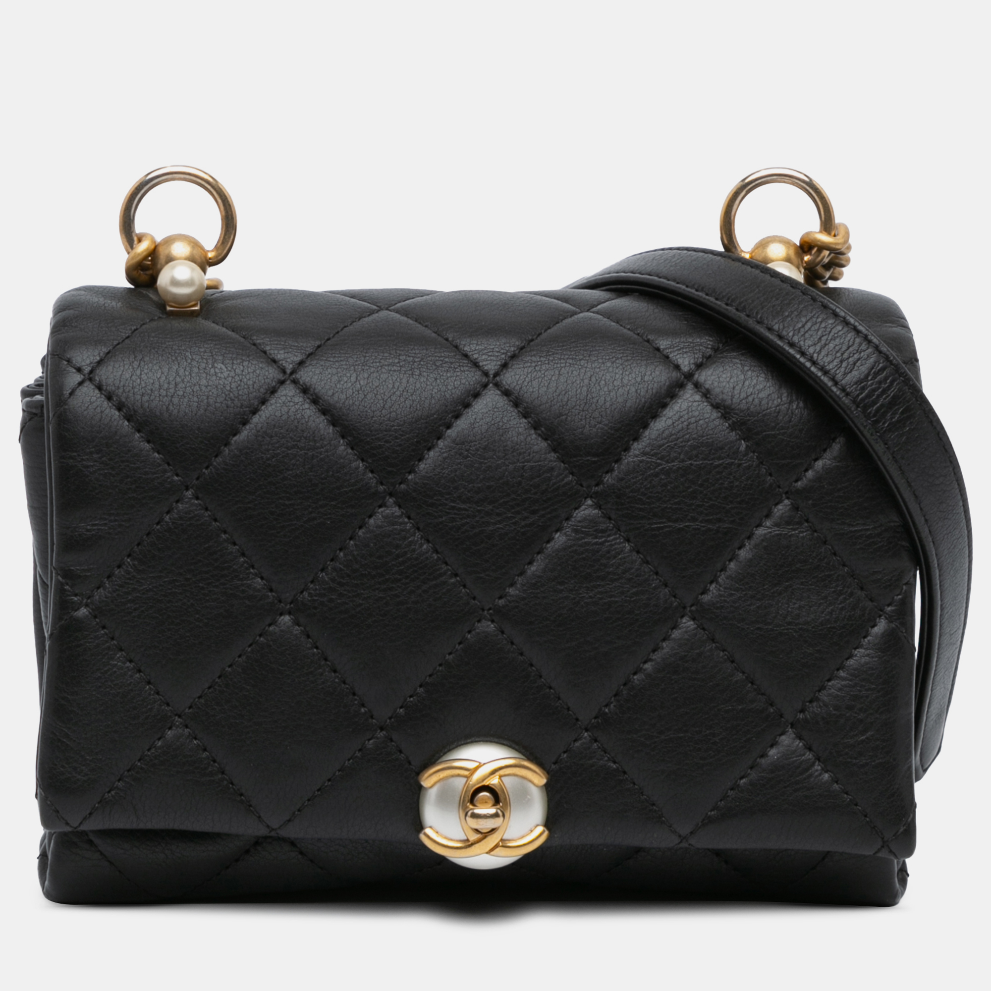 

Chanel Black Quilted Calfskin Pearl CC Accordion Flap