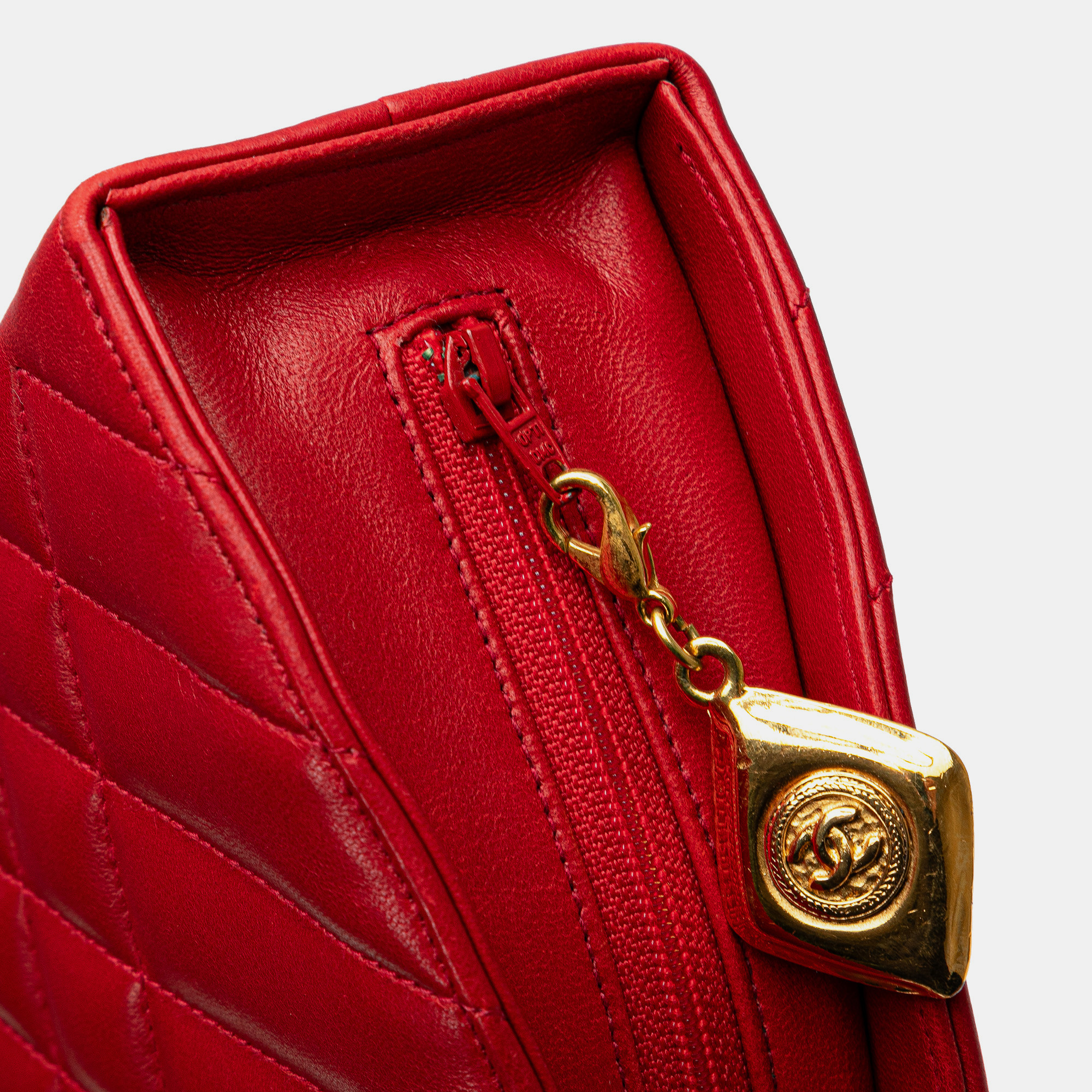 Chanel Red Quilted Lambskin Half Moon Chain Shoulder Bag 