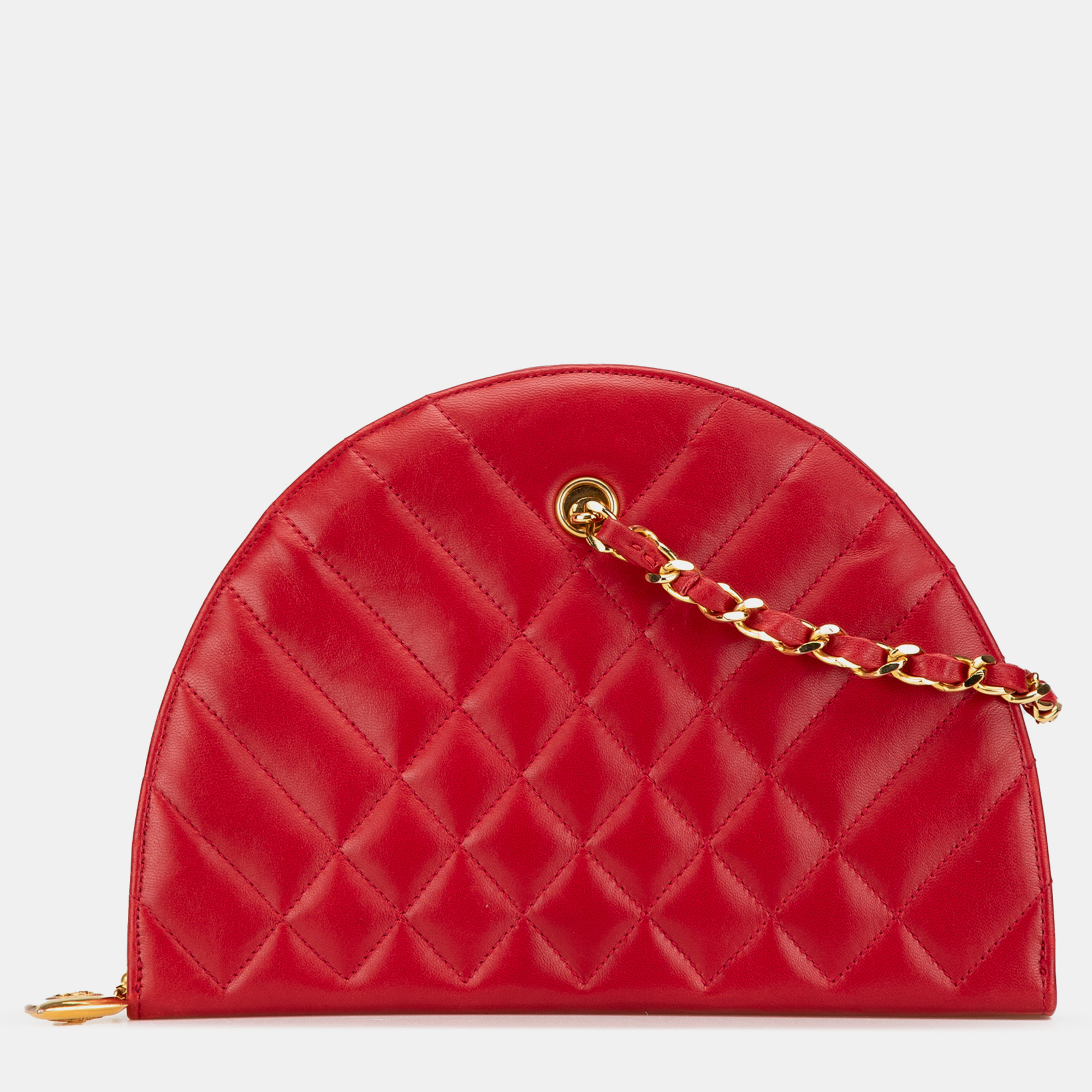 

Chanel Red Quilted Lambskin Half Moon Chain Shoulder Bag