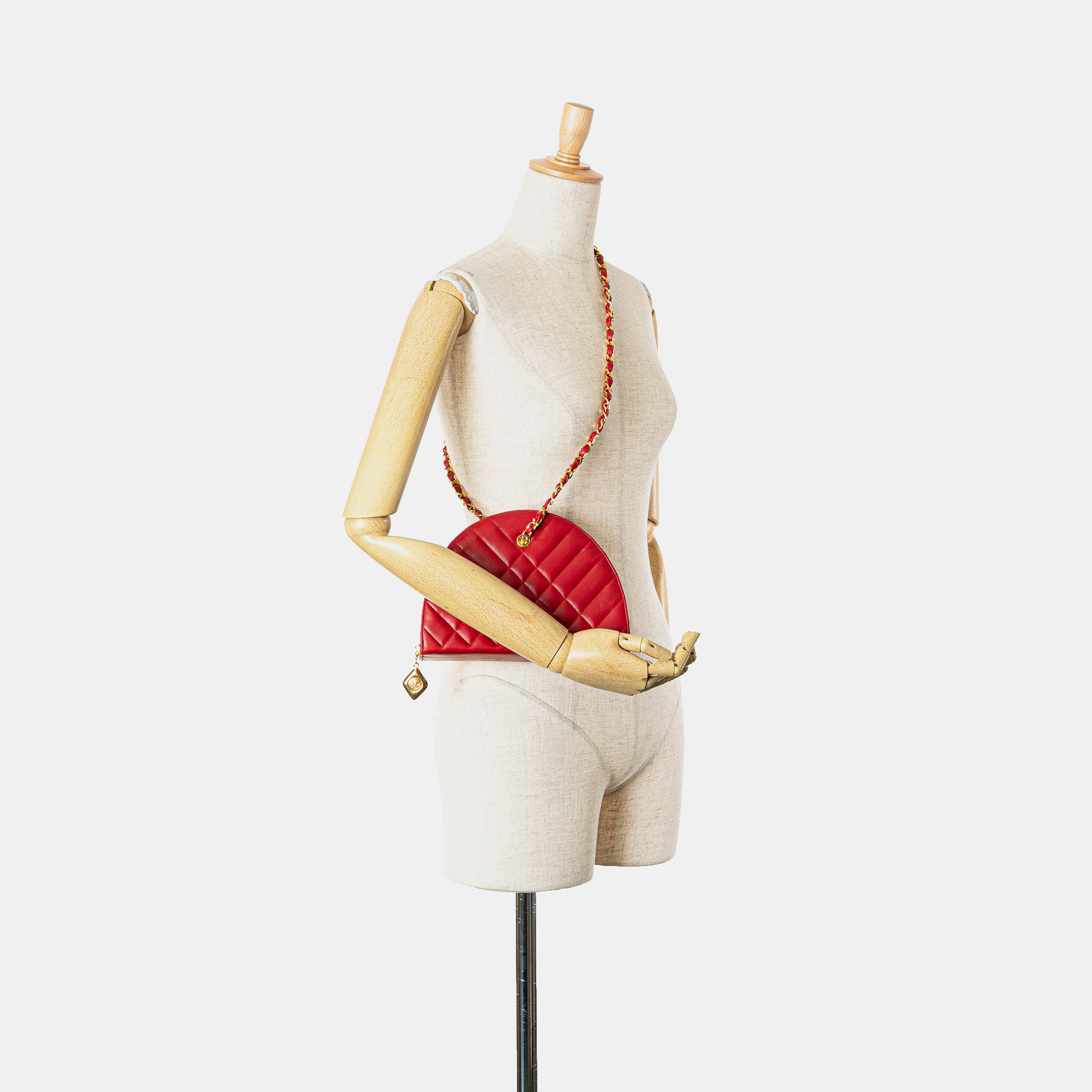 Chanel Red Quilted Lambskin Half Moon Chain Shoulder Bag 