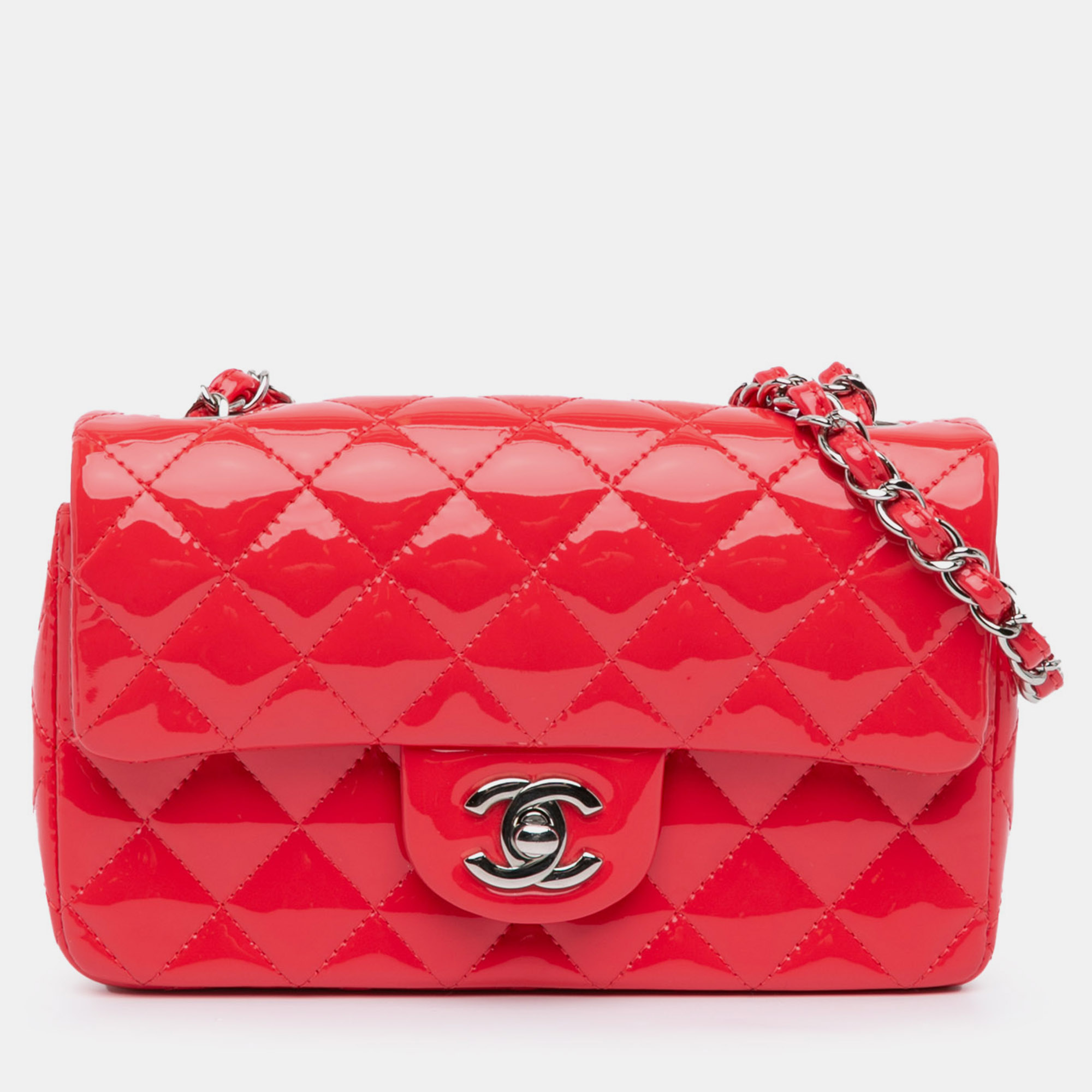 

Chanel Red Mini Rectangular Classic Patent Single Flap